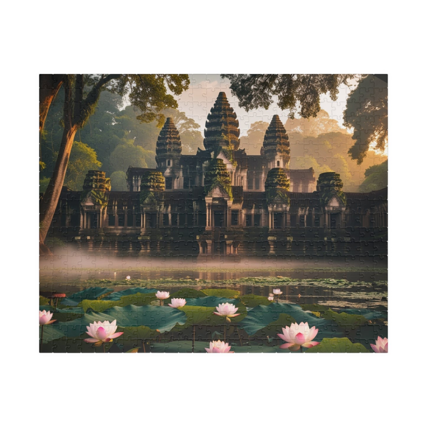 Mystical Angkor Wat Temple Jigsaw Puzzle with Lotus Flowers, Asian Ancient Temple Family Game, History Enthusiast Puzzle Lover Gift 520 pcs (Horizontal) Puzzle The Puzzle Chest