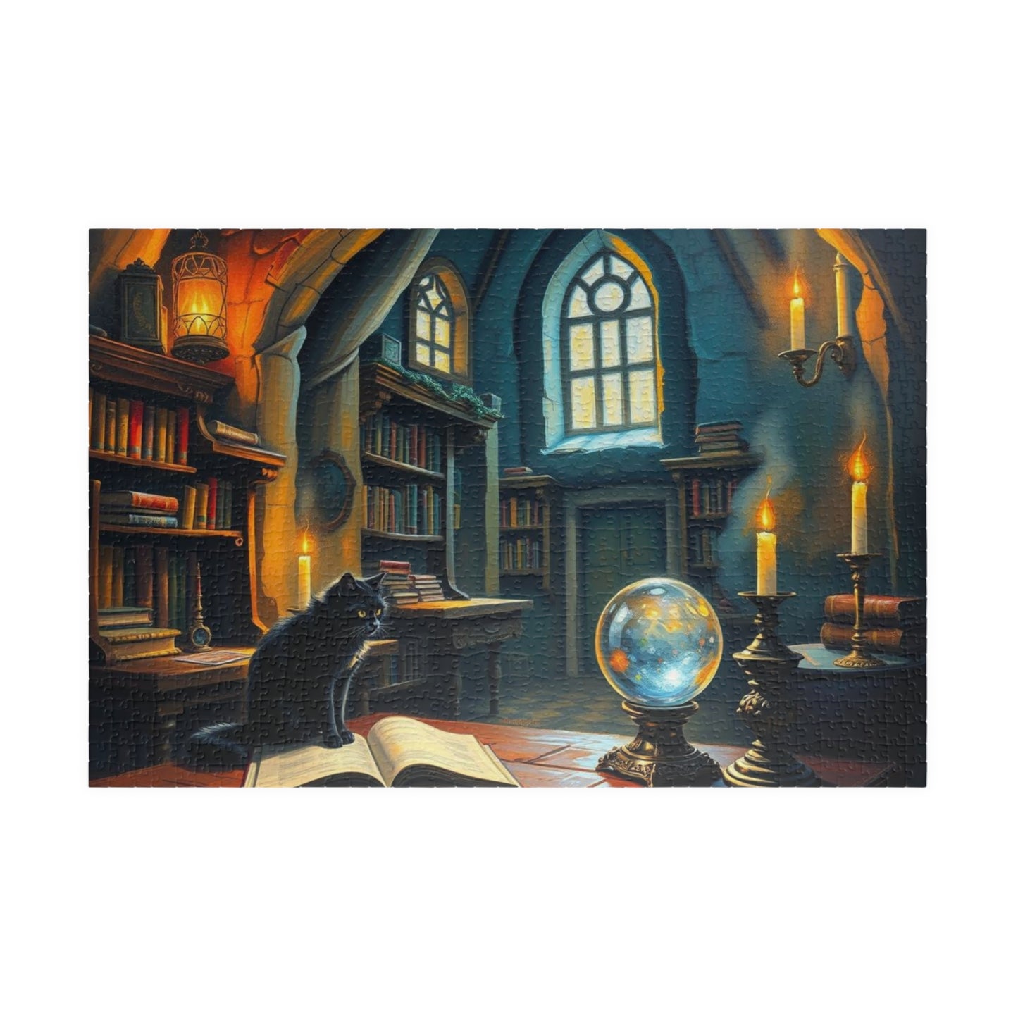 Mystical Library Puzzle, Enchanting Artwork Jigsaw, Cozy Game Night Activity, Cat Lovers Gift 1014 pcs (Horizontal) Puzzle The Puzzle Chest