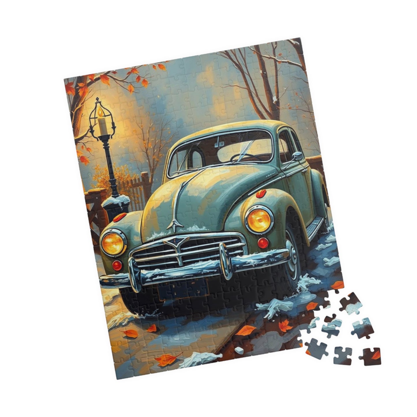 Winter Vintage Car Puzzle - Nostalgic Family Fun, Great Gift for Car Lovers, Indoor Activities, Rainy Day Entertainment