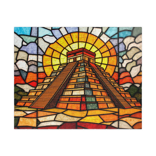 Chichen Itza Pyramid Jigsaw Puzzle, Stained Glass Inspired Historic Mayan Famous Landmark, Frameable Art Travel Enthusiast Gift Puzzle The Puzzle Chest
