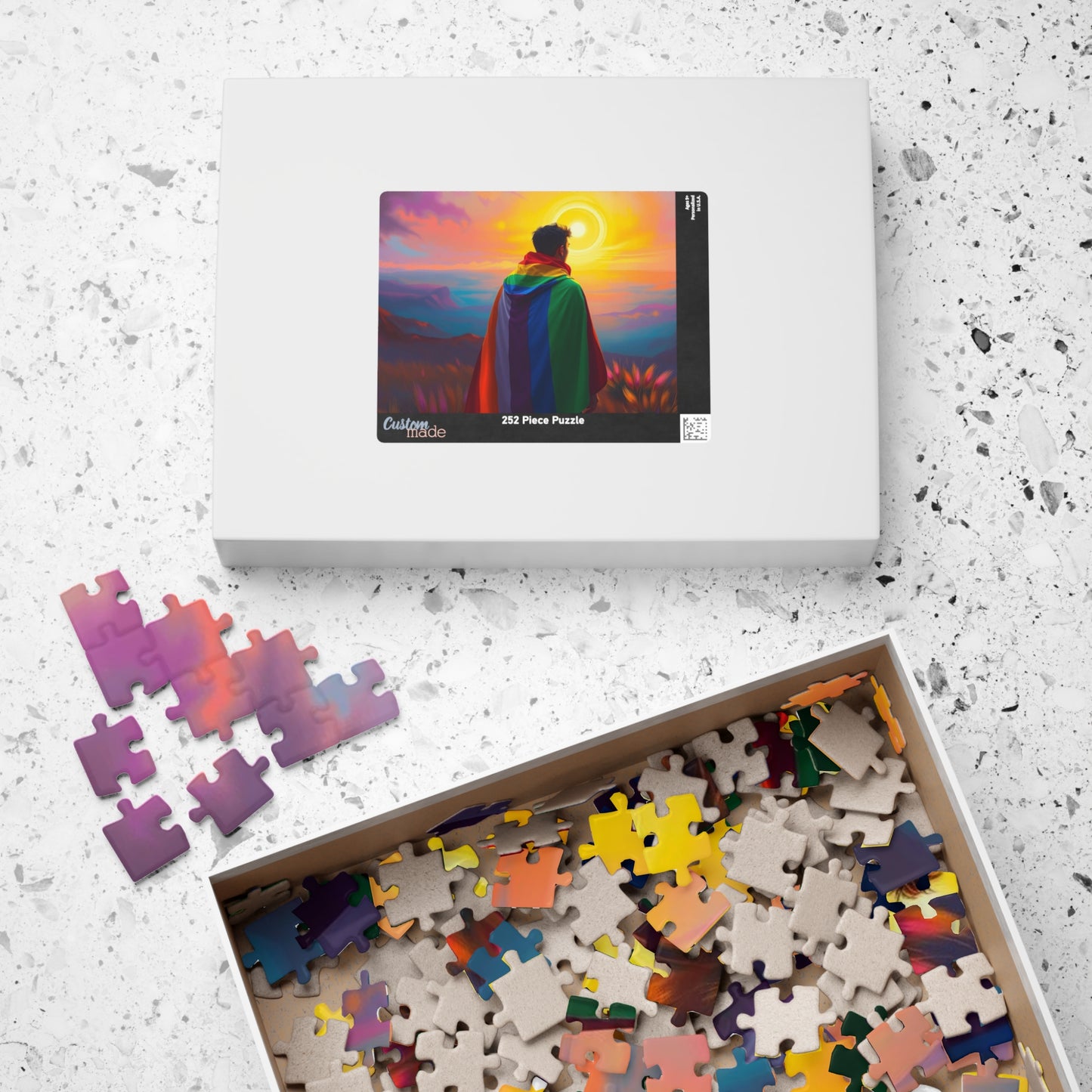 LGBTQ Pride Flag Puzzle - Queer Person in Rainbow Sunset Landscape, Fun Activity, Unique Holiday Birthday Pride Month Gift, Mindful Activity Puzzle The Puzzle Chest