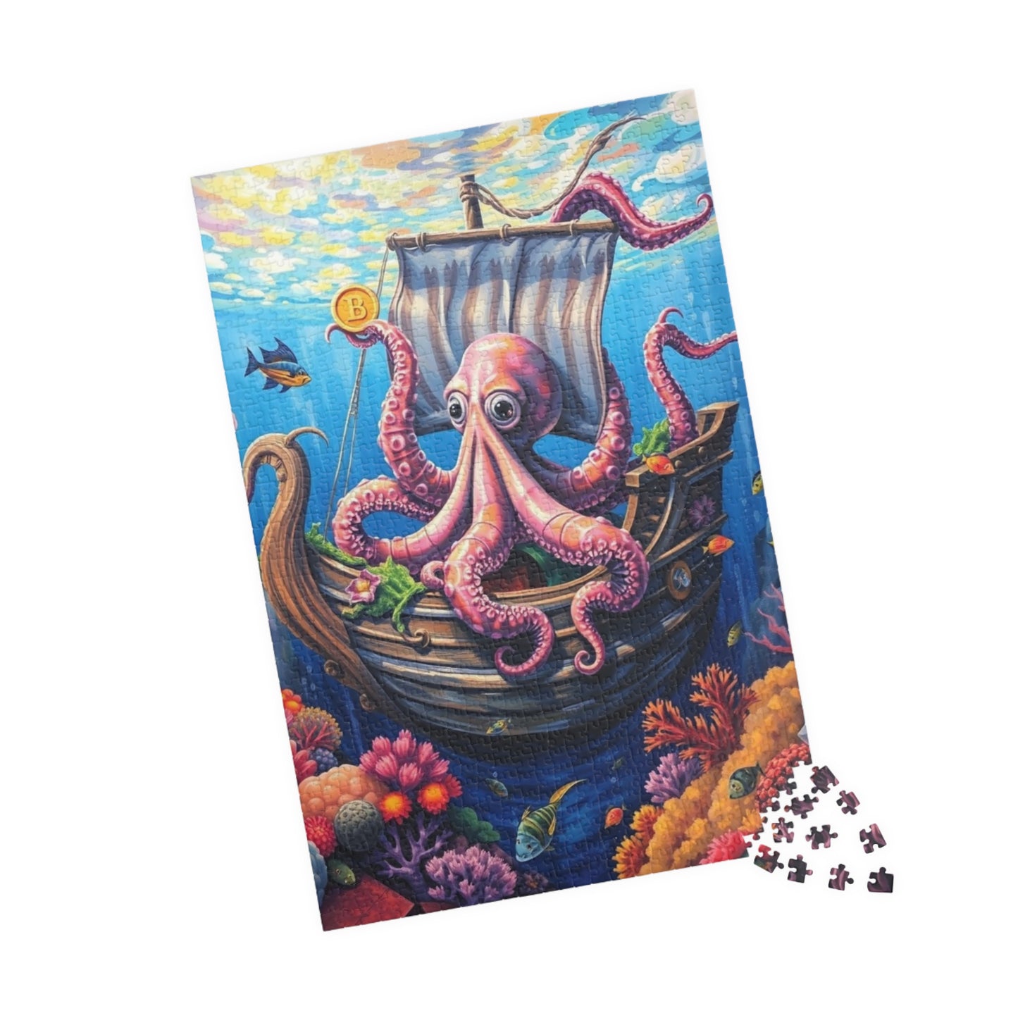 Sunken Pirate Ship Puzzle, Mysterious Underwater Nautical Scene with Octopus Jigsaw Game, Fun Family Activity, Puzzle Fanatic Gift Puzzle The Puzzle Chest