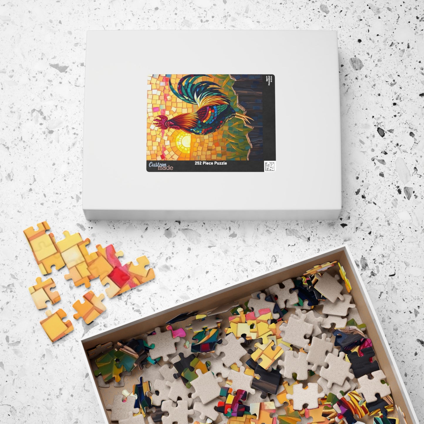 Mosaic Rooster Jigsaw Puzzle, Vibrant Farm Animal Tabletop Game with Sunrise Scene for Adults, Family Game Night, Puzzle Lover Mindful Gift Puzzle The Puzzle Chest