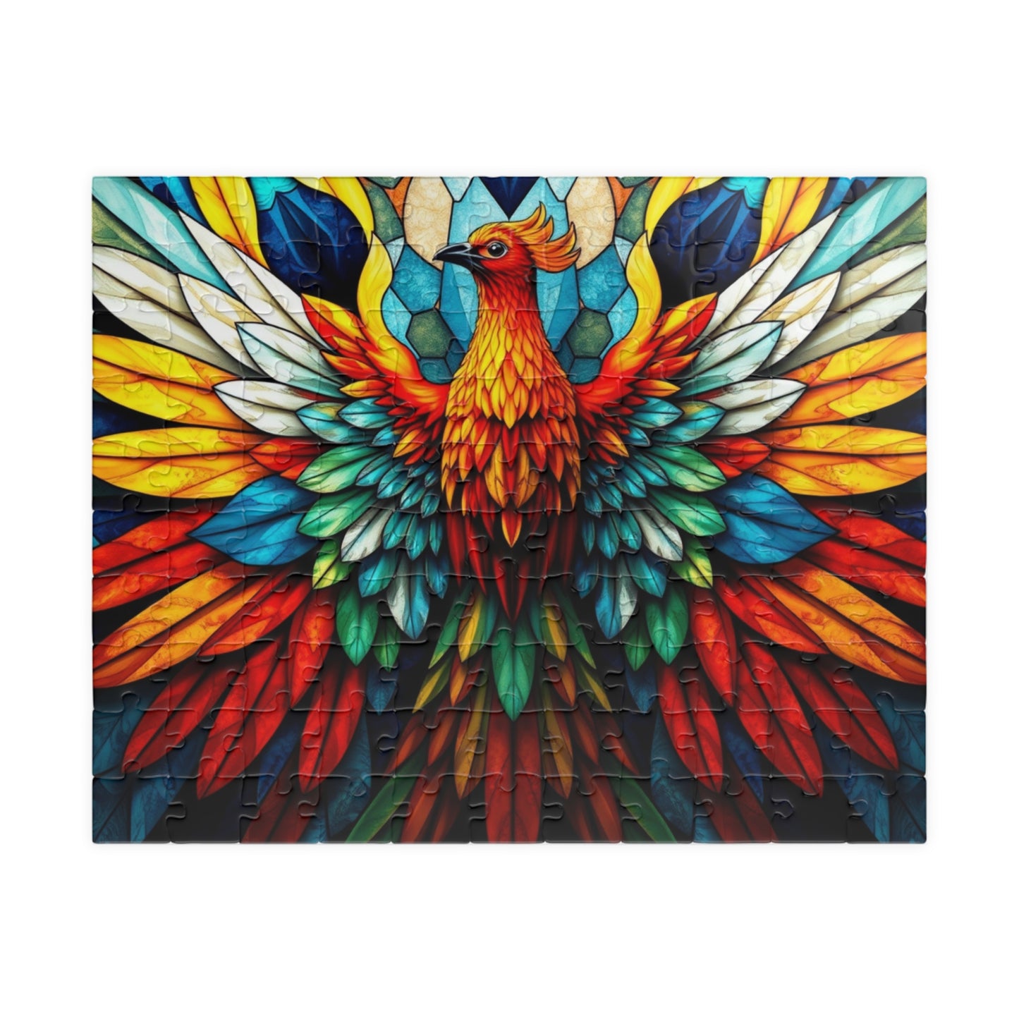 Abstract Phoenix Rising Jigsaw Puzzle (110, 252, 520, 1014-Piece), Kaleidoscopic Firebird Colorful Wings, Puzzle Lover Gift, Brain Teaser 110 pcs (Horizontal) Puzzle The Puzzle Chest