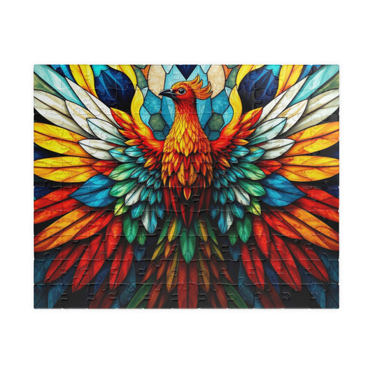 Abstract Phoenix Rising Puzzle - Kaleidoscopic Firebird Colorful Wings Jigsaw Game 110 pcs (Horizontal) Puzzle The Puzzle Chest