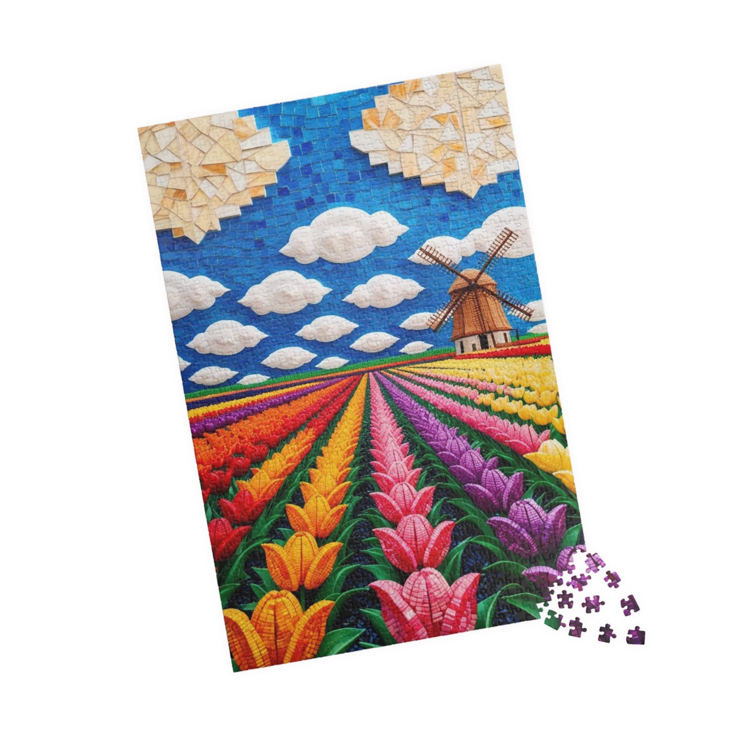 Mosaic Vibrant Flower Fields Puzzle | Tulip Landscape | 110, 252, 520, 1014-Piece Fun for Families, Gift for Puzzles Lovers, Home Decor, Puzzle The Puzzle Chest