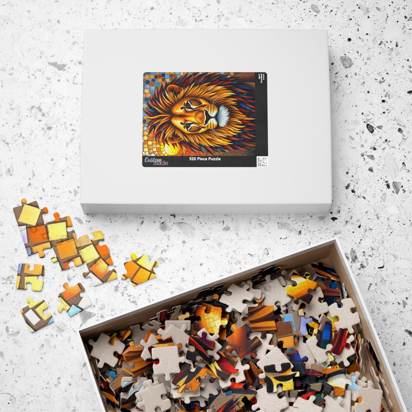 Beautiful Mosaic Lion Jigsaw Puzzle, Majestic Colorful Animal Wildlife Game with Vibrant Savannah Sunset, Animal Lover Art Fan Unique Gift Puzzle The Puzzle Chest