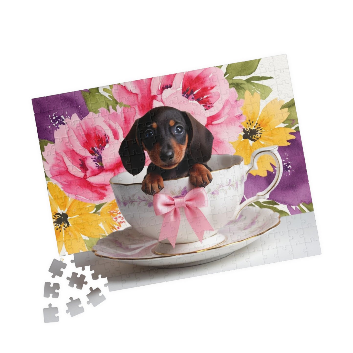 Cute Dachshund Puppy in Teacup Puzzle, Fun Family Activity, Pet Lovers Gift, 110-1014 Piece Puzzle, Dog-Themed Decor, Gift for Animal Lovers Puzzle The Puzzle Chest