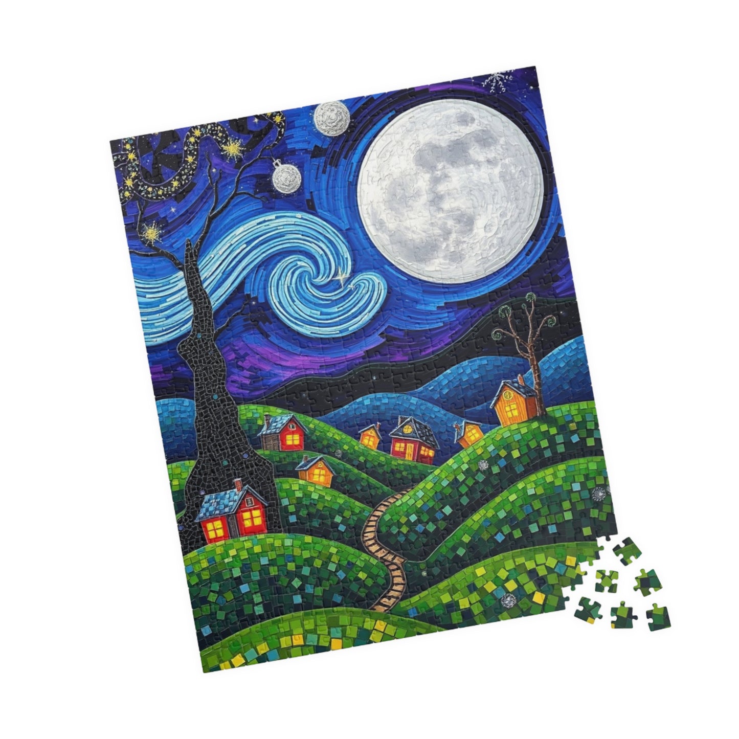 Mosaic Moonlit Village Jigsaw Puzzle Puzzle The Puzzle Chest