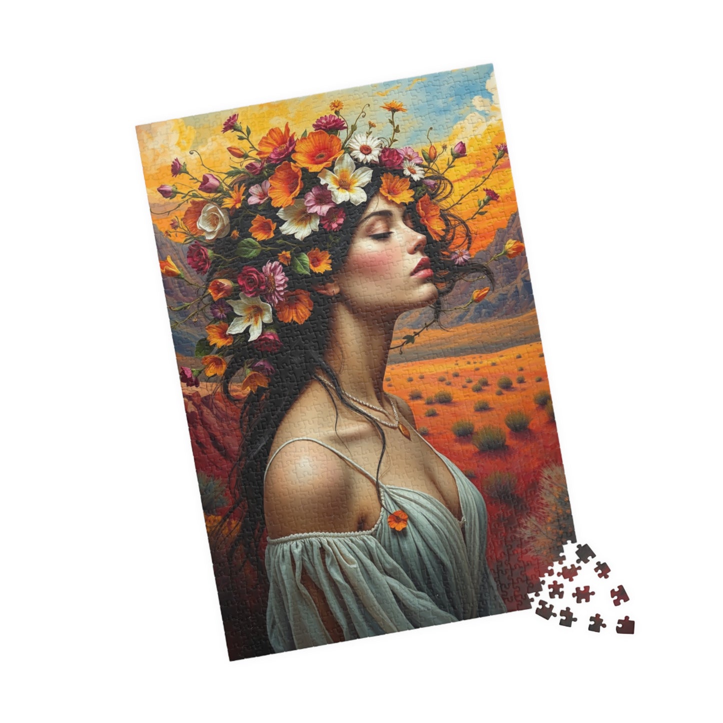 Surreal Mexican Desert Art Puzzle, Floral and Vine Woman Portrait Design 110-1014 Pieces Jigsaw, Frida Kahlo Inspired, Gift for Art Lover Puzzle The Puzzle Chest