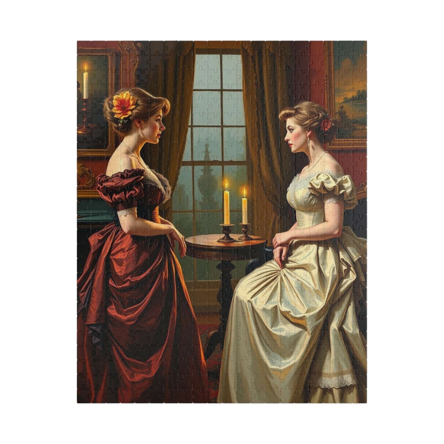 Jigsaw Puzzle, Victorian Women in Elegant Gowns, Candlelit Parlor Design, 110 252 520 1014 Pieces, Relaxing Activity, Home Decor, Gift Idea, 520 pcs (Vertical) Puzzle The Puzzle Chest