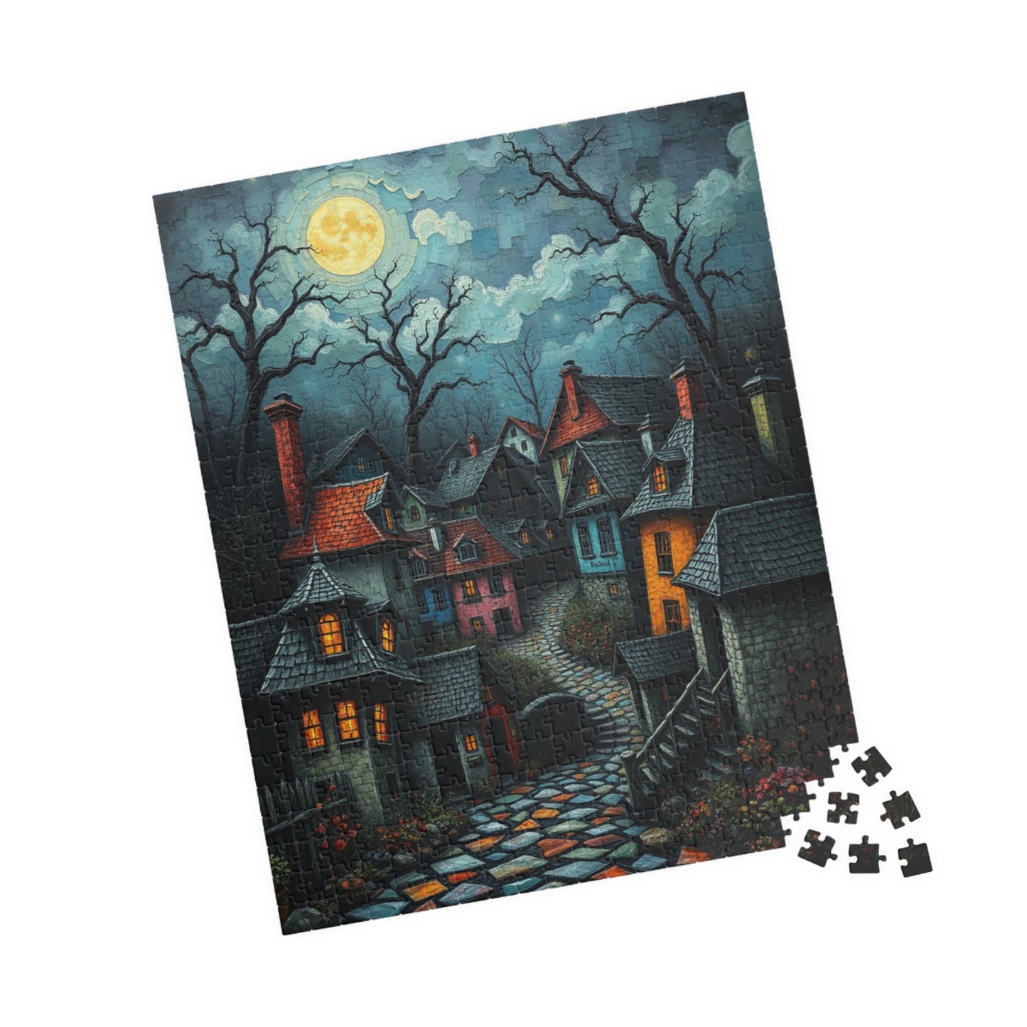 Mystical Night Village Puzzle: Enchanting Town Jigsaw Game, Perfect for Cozy Evenings, Family Fun, Halloween Decor, Gift Ideas The Puzzle Chest
