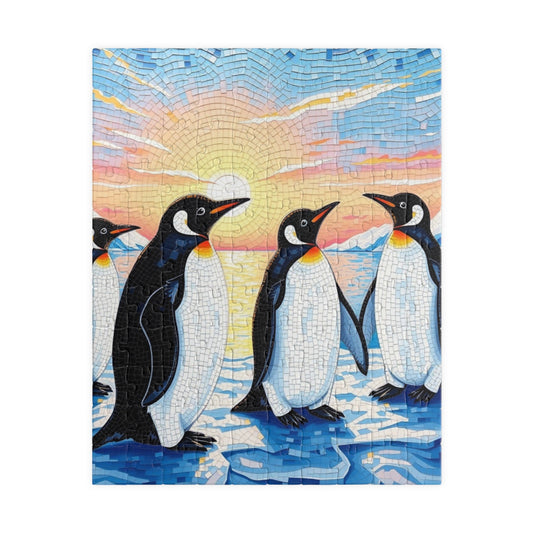 Penguin Mosaic Jigsaw Puzzle, Scenic Wildlife Arctic Sunrise Ice Winter Landscape Tabletop Game, Animal Theme Best Gift for Puzzle Fans 110 pcs (Vertical) Puzzle The Puzzle Chest