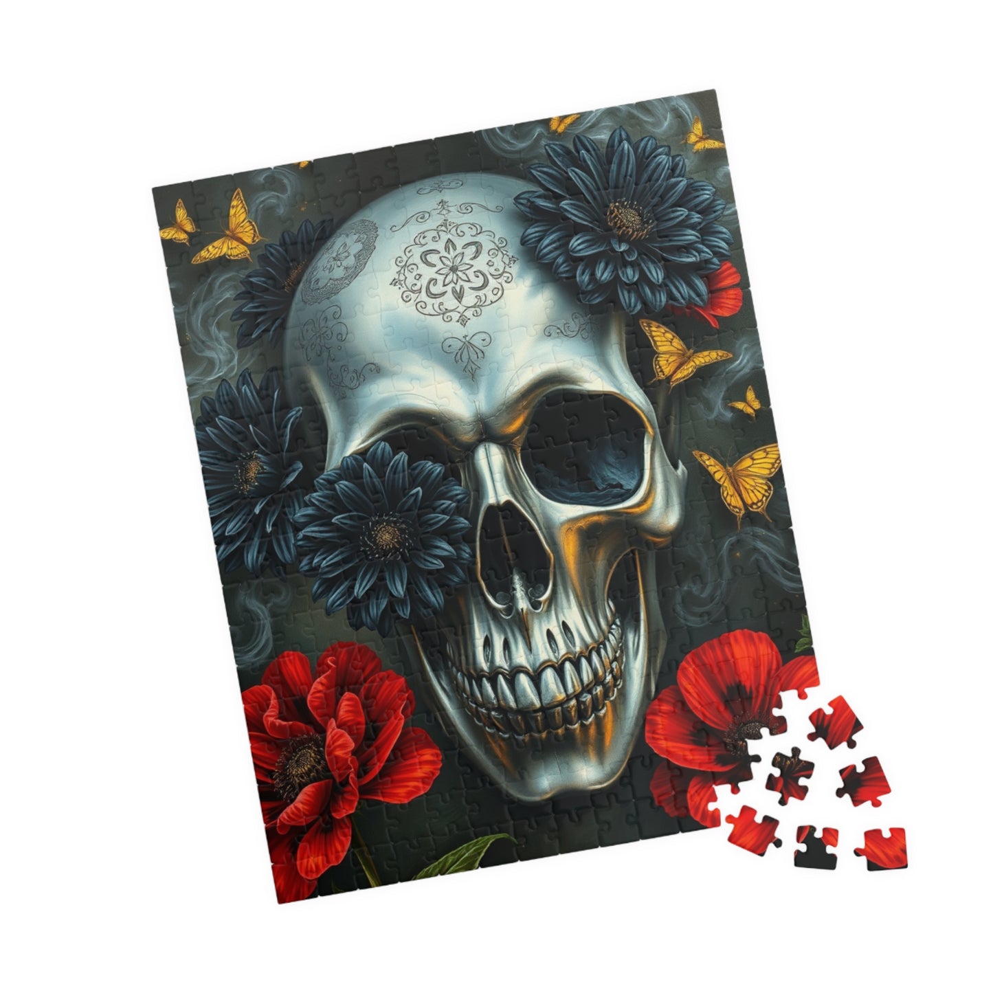 Gothic Skull Floral Puzzle | Artistic Day of the Dead Jigsaw Game for Adults, Gift for Puzzle Lovers Dark Art Enthusiasts, Unique Challenge Puzzle The Puzzle Chest