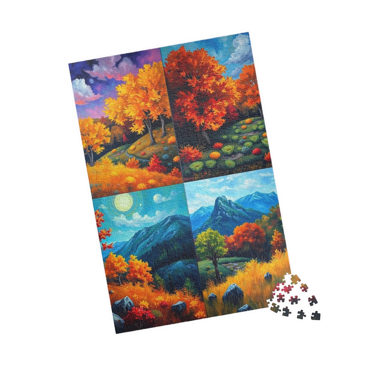 Fall Landscape Jigsaw Puzzle - 4-Quadrant Collage, 110 252 520 1014 Pieces, Autumn Scenery Game, Creative Activity, Family Fun, Gift Puzzle The Puzzle Chest