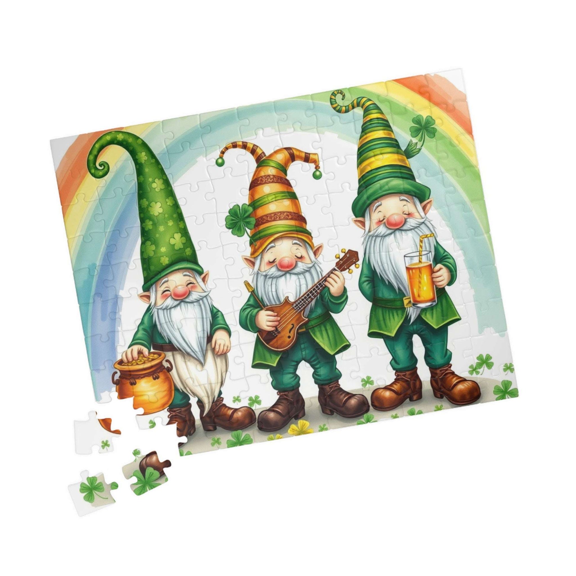Lucky Leprechaun Gnome Puzzle - St. Patrick's Day Jigsaw Game Rainbow Theme 110 pcs (Horizontal) Puzzle The Puzzle Chest