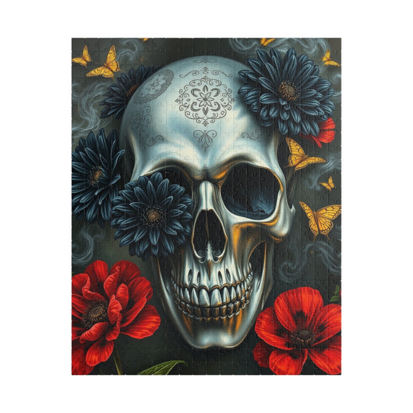 Gothic Skull Floral Puzzle | Artistic Day of the Dead Jigsaw Game for Adults, Gift for Puzzle Lovers Dark Art Enthusiasts, Unique Challenge 520 pcs (Vertical) Puzzle The Puzzle Chest