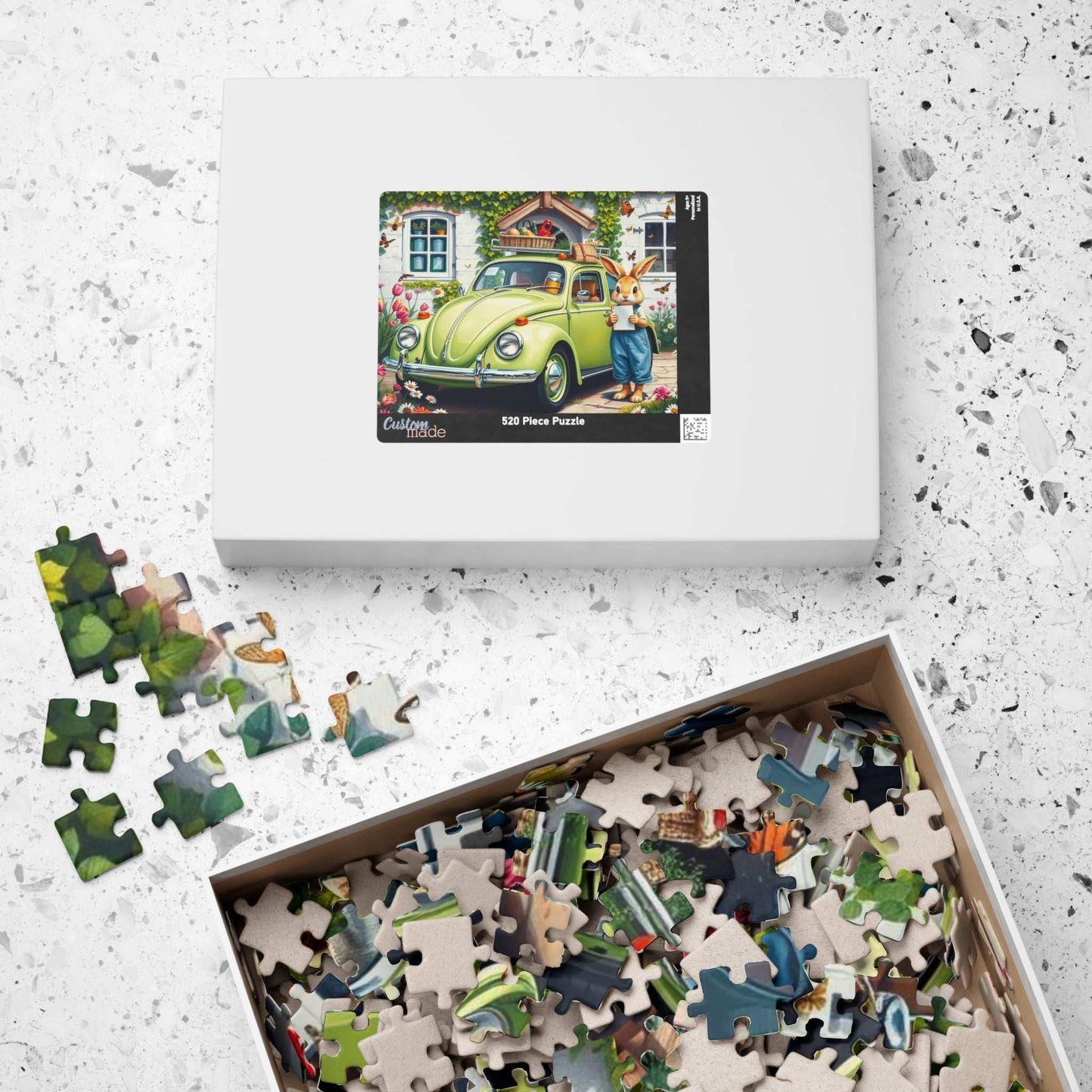 Springtime Garden Delivery Vintage Car Puzzle, Classic Retro Auto Jigsaw Game with Easter Rabbit Puzzle The Puzzle Chest