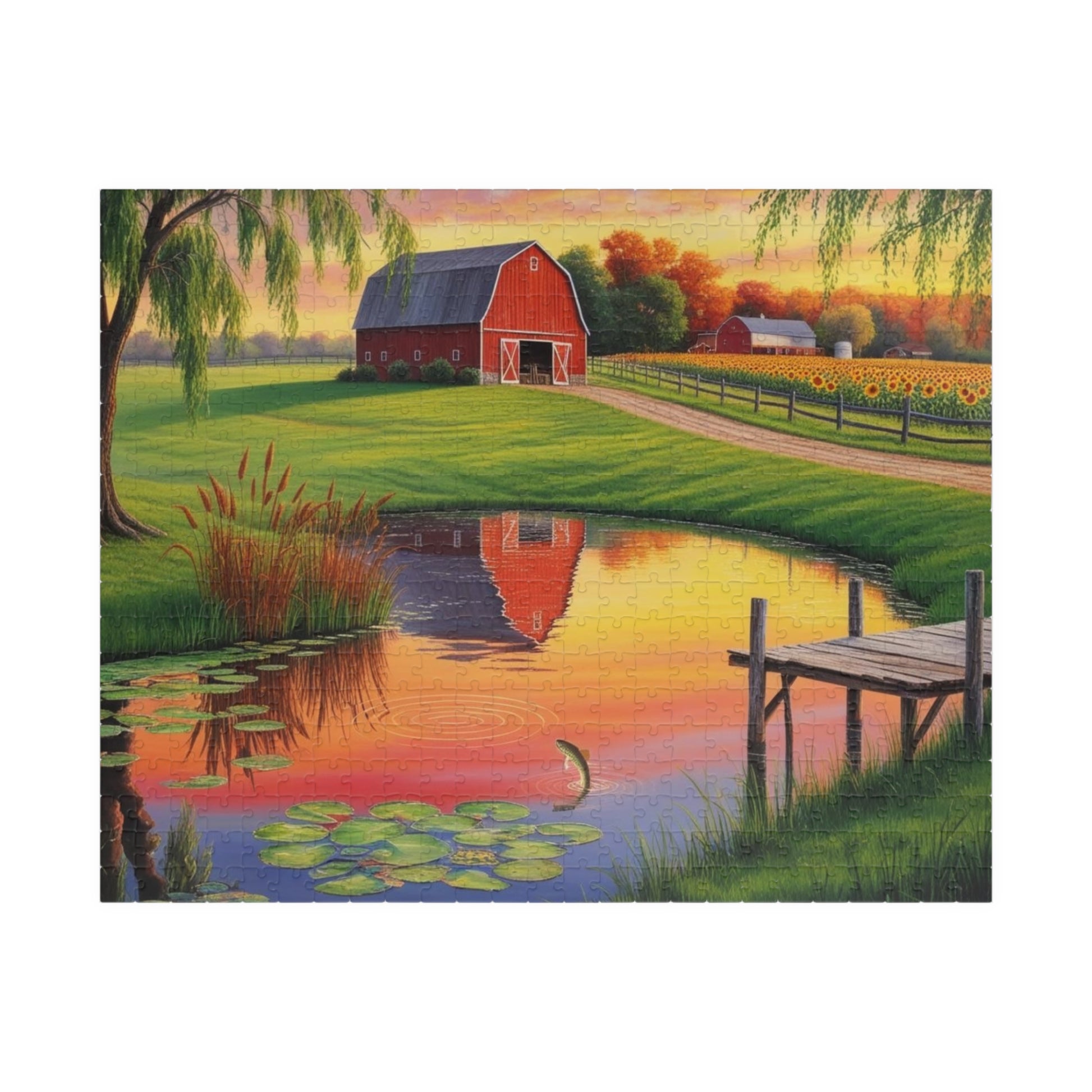 Farm Pond Puzzle, Scenic Nature Landscape Jigsaw Game, Perfect for Family Fun, Cozy Nights, Gifts 520 pcs (Horizontal) Puzzle The Puzzle Chest