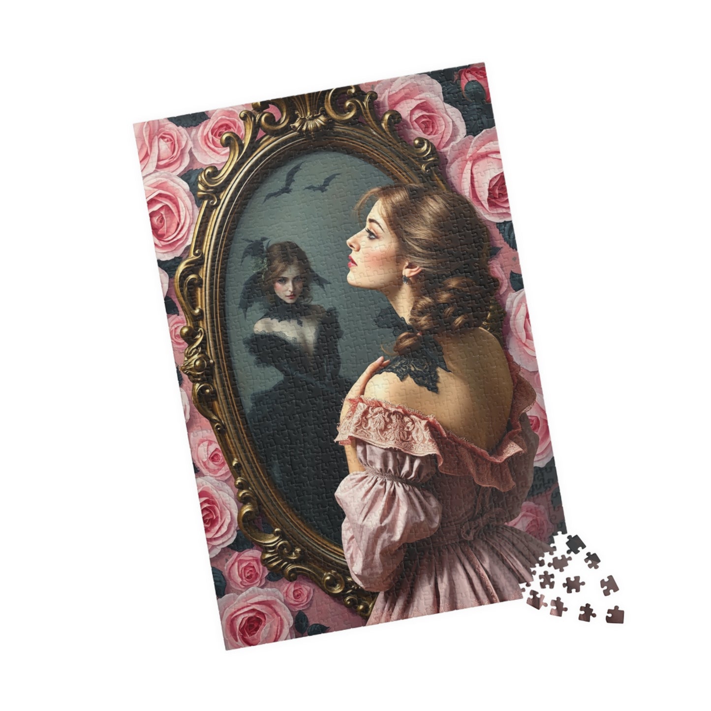 Dark Romance Gothic Puzzle, Victorian Woman and Floral Mirror Transformation Scene, Fantasy Fairytale Jigsaw Game for Adults, Unique Gift Puzzle The Puzzle Chest