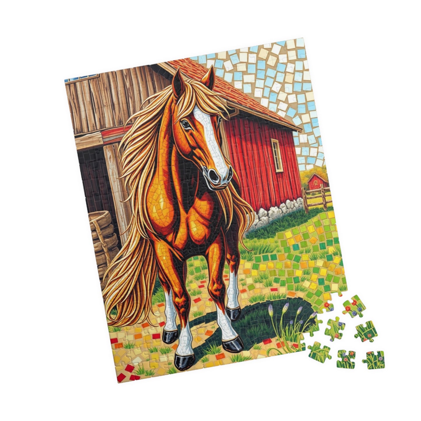 Flowing Mane Horse Puzzle, Cozy Barn Farmyard Scene, Mosaic Animal Art Jigsaw Game for Equestrian Fans, Best Unique Puzzle Fanatic Gift Puzzle The Puzzle Chest