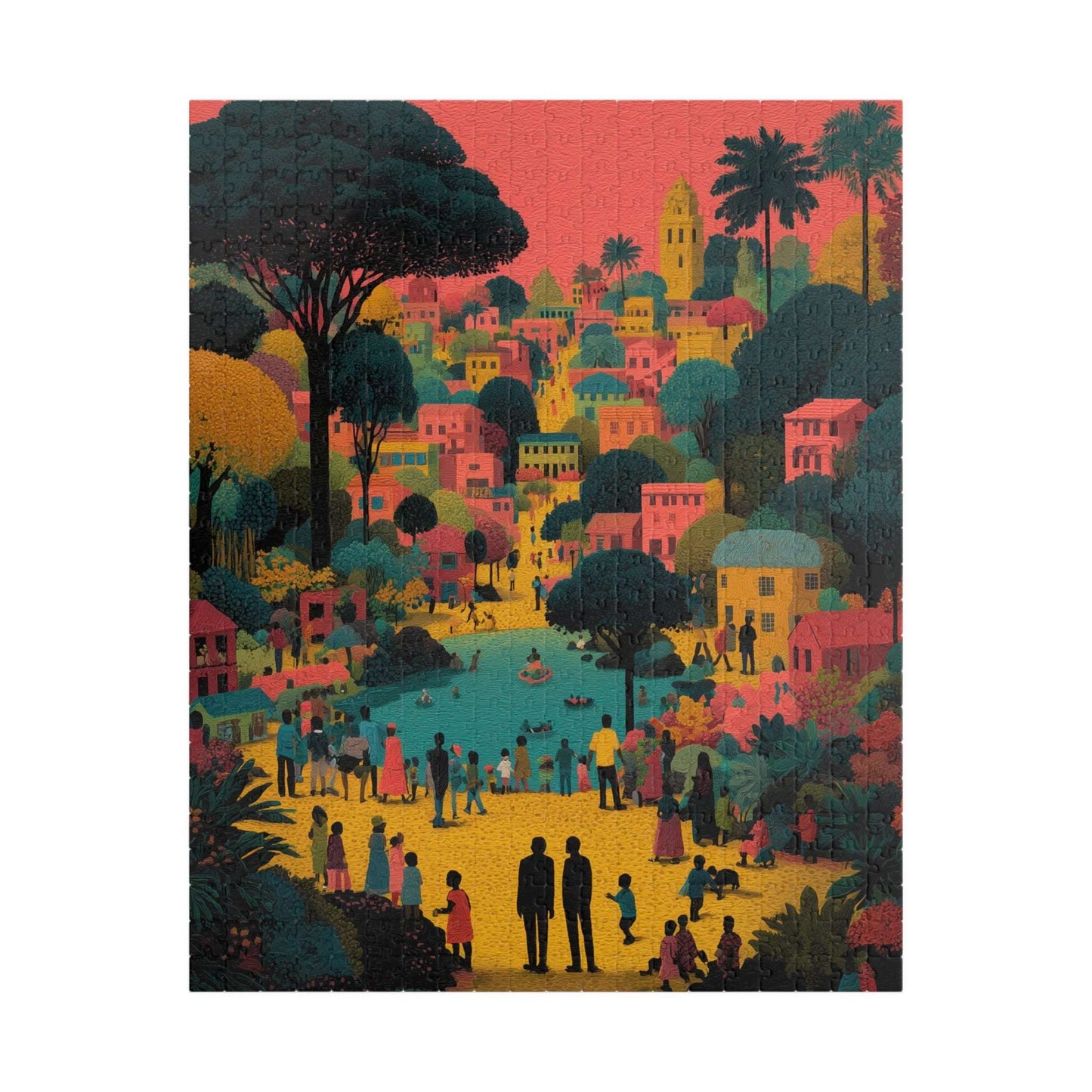 Afrocentric Black Art Jigsaw Puzzle - Vibrant Cityscape with African American Families and Children Playing Puzzle The Puzzle Chest