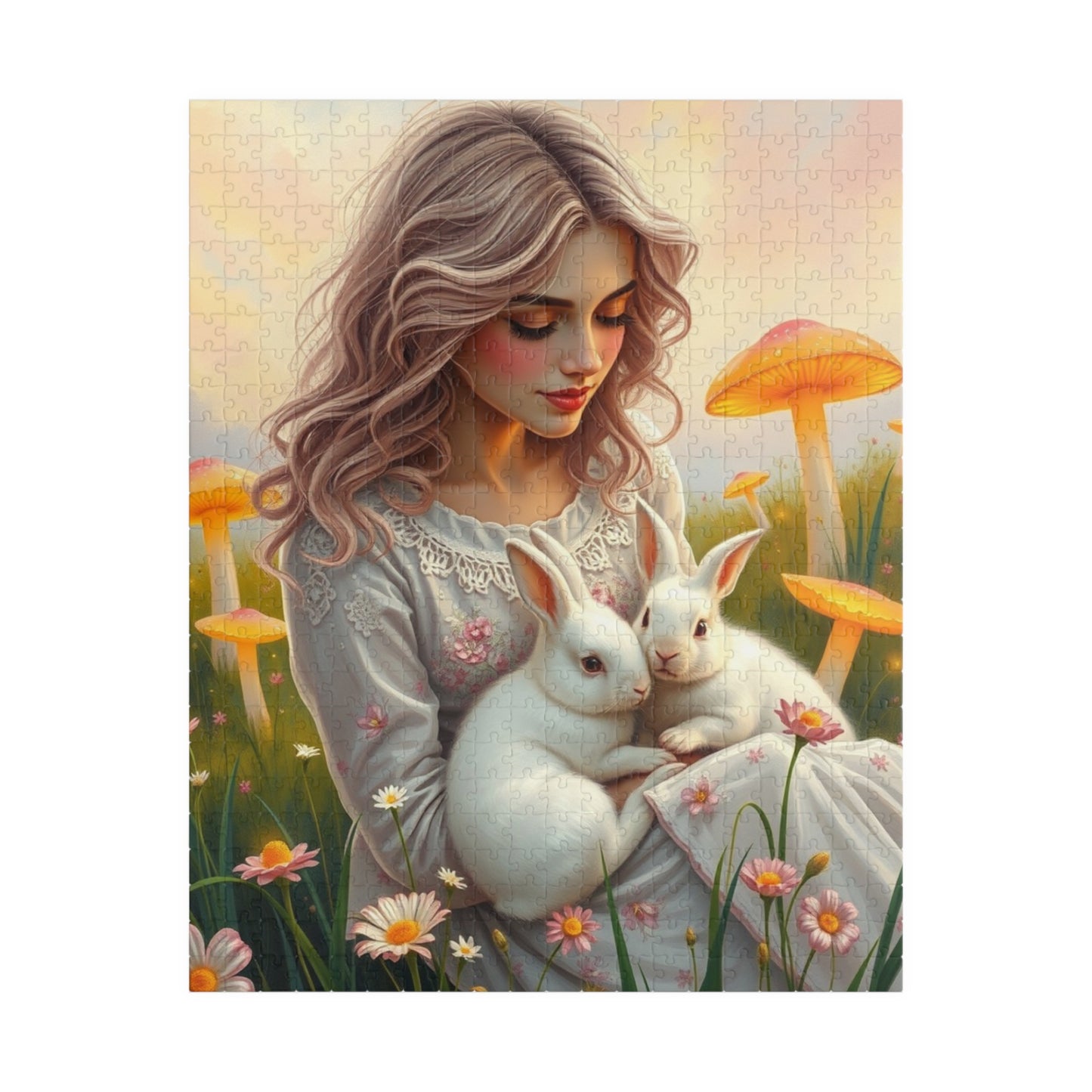 Whimsical Bunny Jigsaw Puzzle, Woman in Nature Theme, Puzzle Lover Gift for Friend Family Game Night or Solo Fun, Rabbit Art Animal Artwork 520 pcs (Vertical) Puzzle The Puzzle Chest