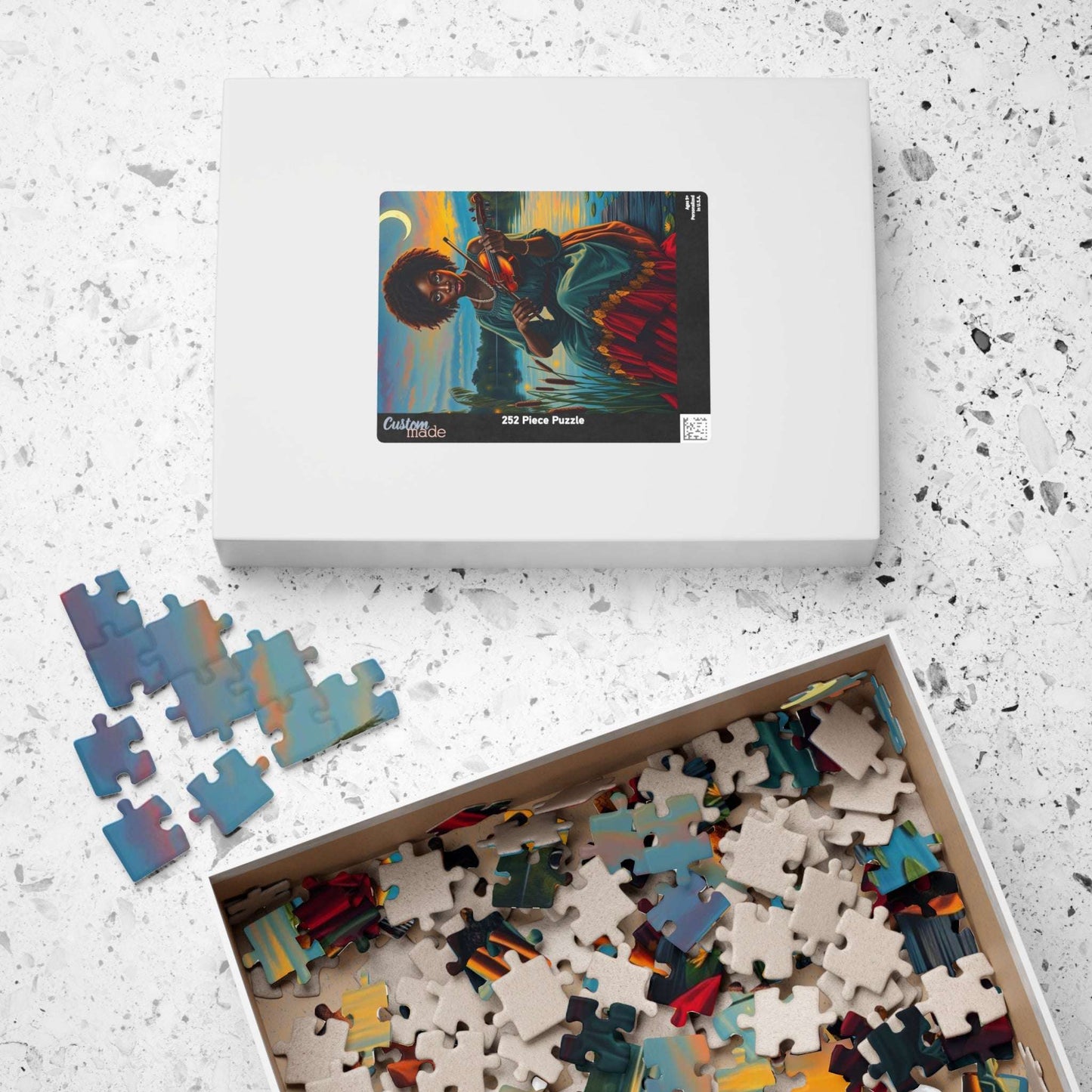 The Fiddler Jigsaw Puzzle - Twilight Serenade African American Woman Playing Fiddle, Afrocentric Art, Black Musician Puzzle The Puzzle Chest