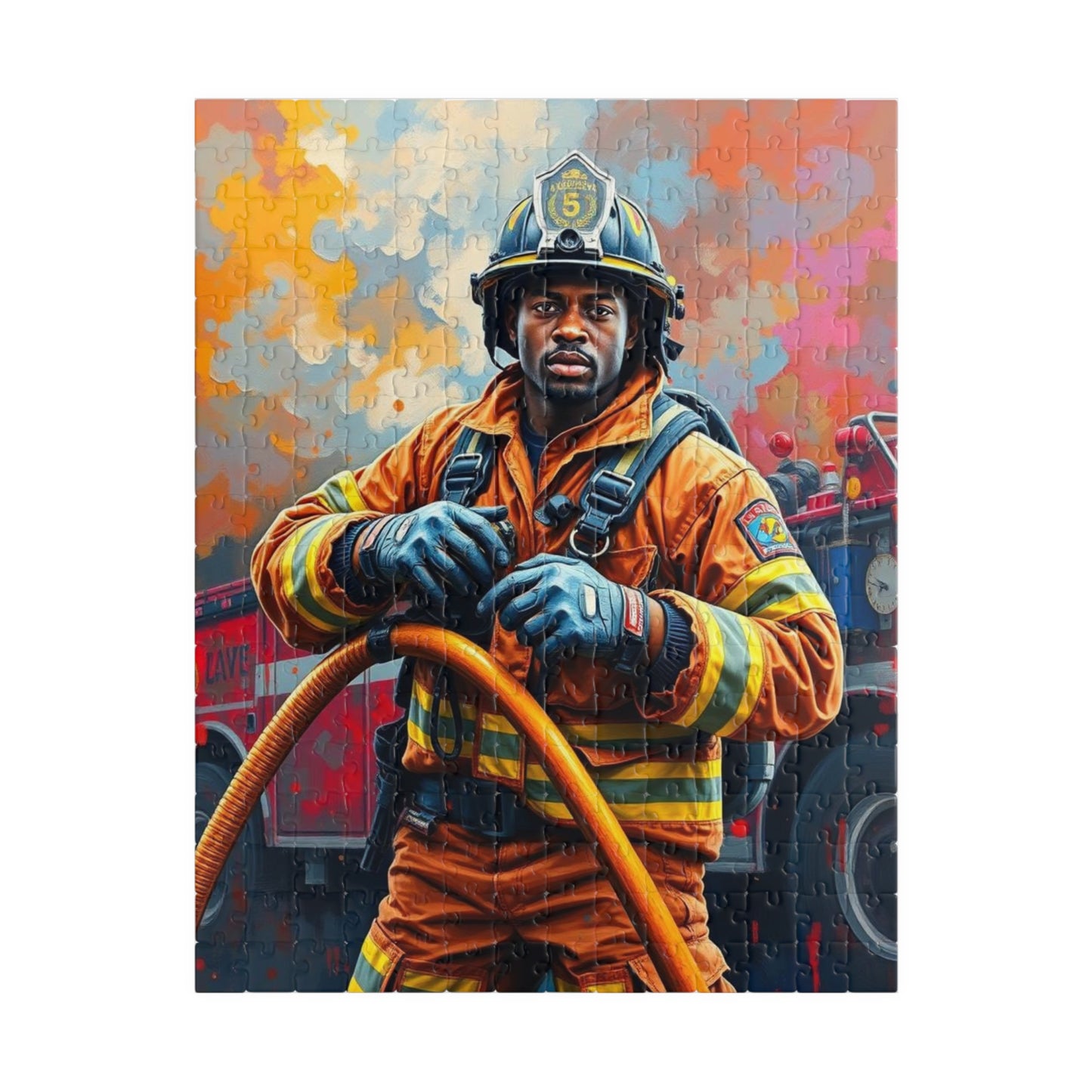 Afrocentric Firefighter Puzzle, African American Man Inspirational Black Art Jigsaw Game, Puzzle Lover Holiday Gift, Family Bonding Activity 252 pcs (Vertical) Puzzle The Puzzle Chest