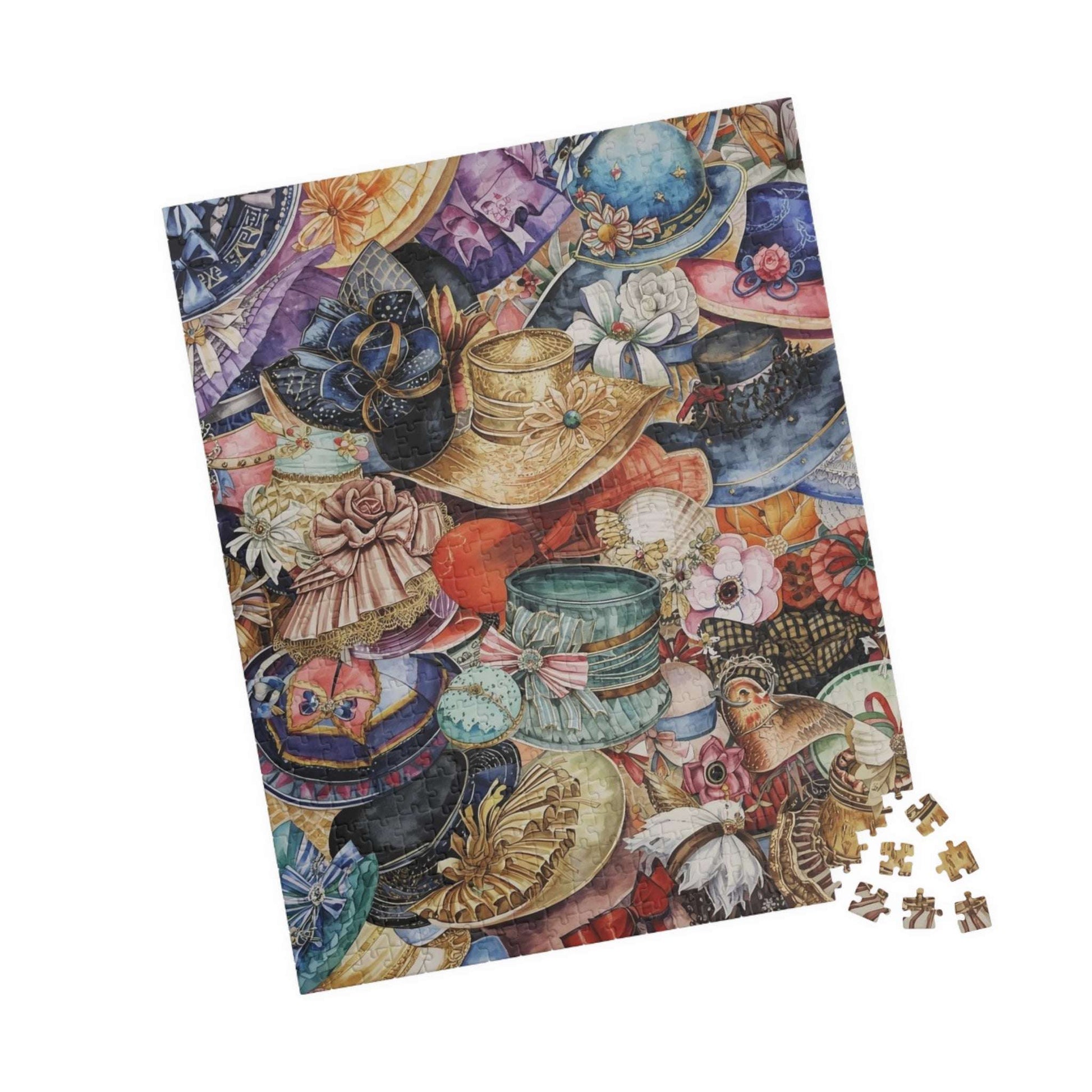 Church Hat Collage Jigsaw Puzzle – Overlapping Vintage Hats with Flowers, Ribbons, and Retro Style 520 pcs (Vertical) Puzzle The Puzzle Chest