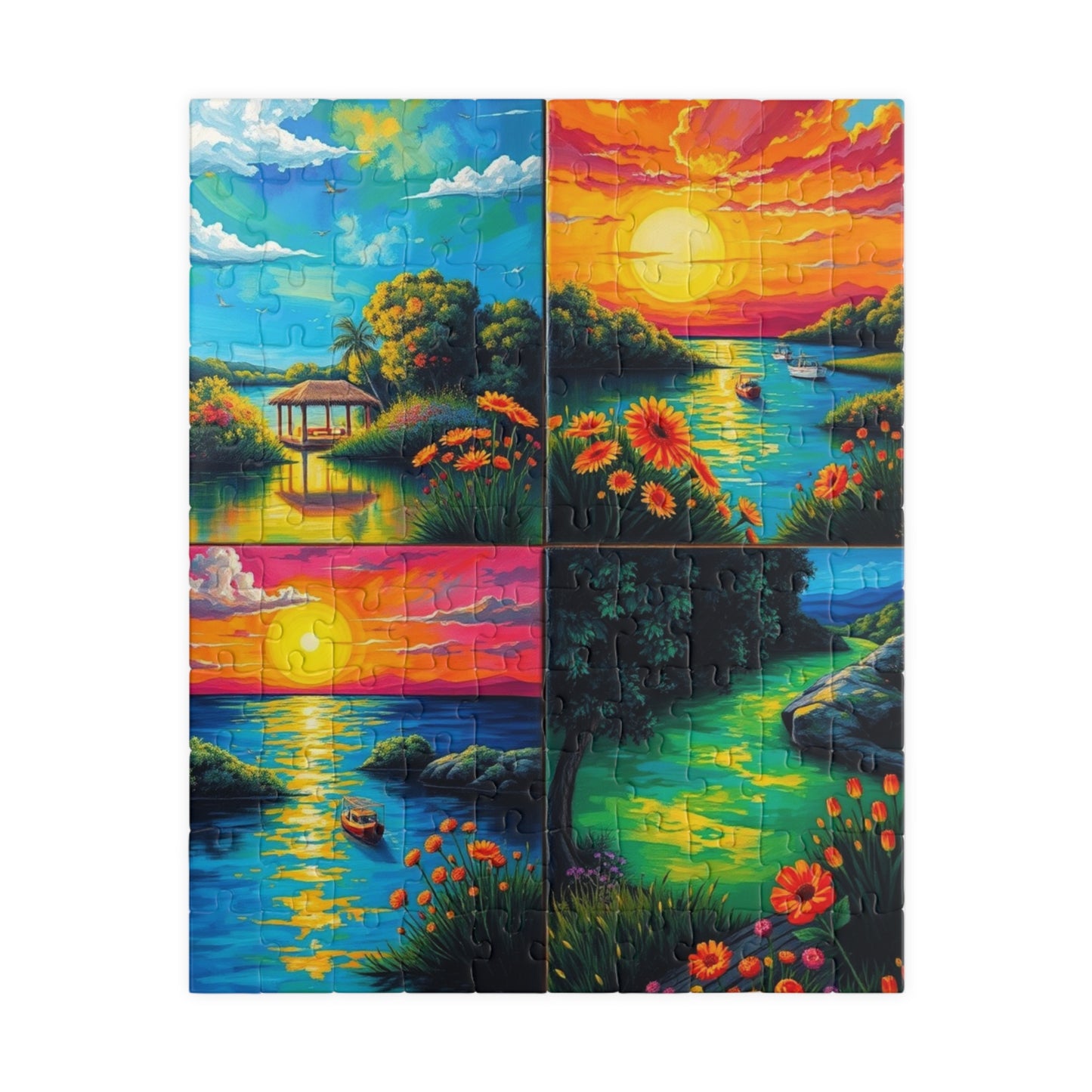 Puzzle, Summer Collage with Bioluminescent Colors, 110, 252, 520, 1014 Piece Jigsaw Game, Nature Artwork, Creative Activity, Family Fun 110 pcs (Vertical) Puzzle The Puzzle Chest