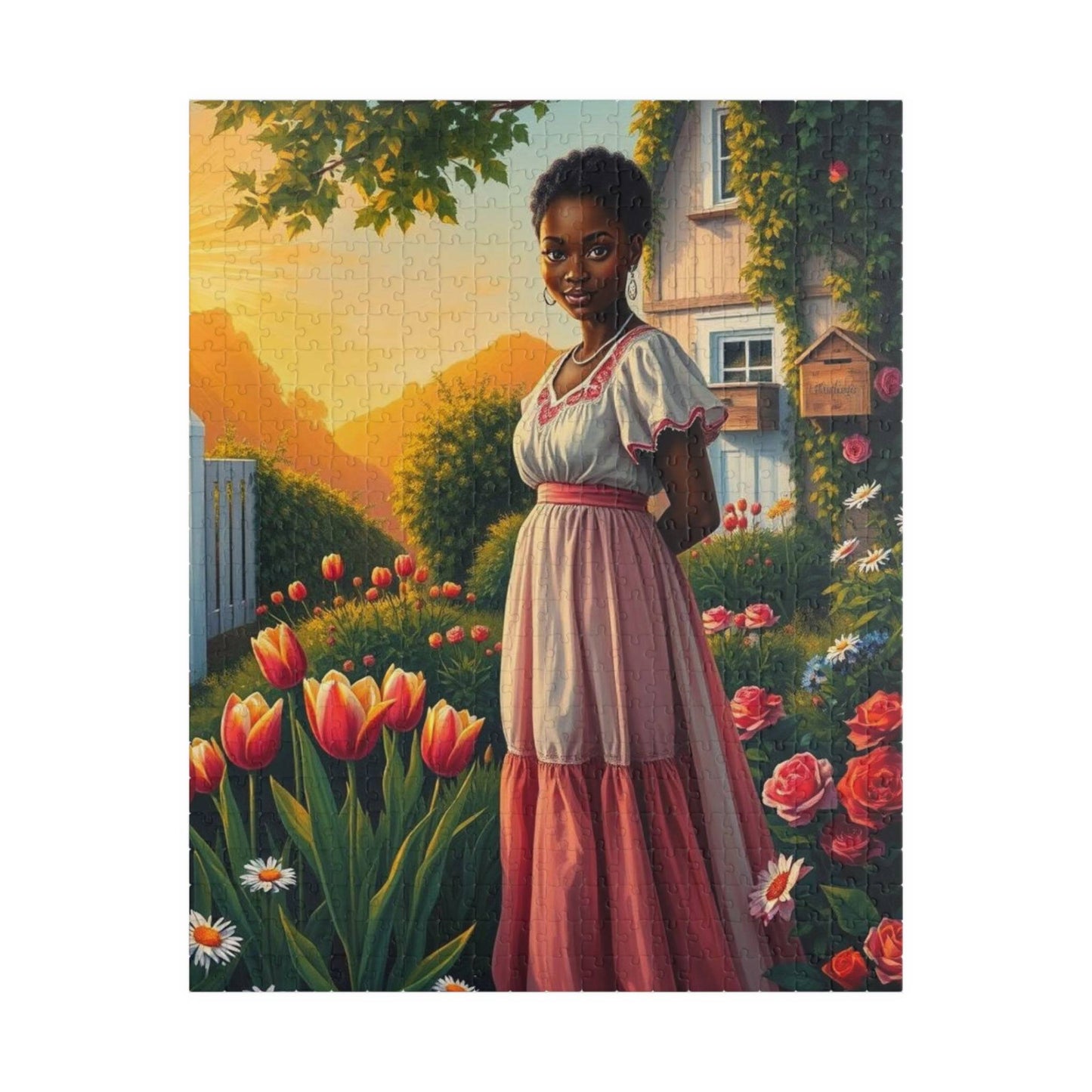 Garden Serenity Jigsaw Puzzle - Black Woman Illustration, Afrocentric Art Puzzle The Puzzle Chest