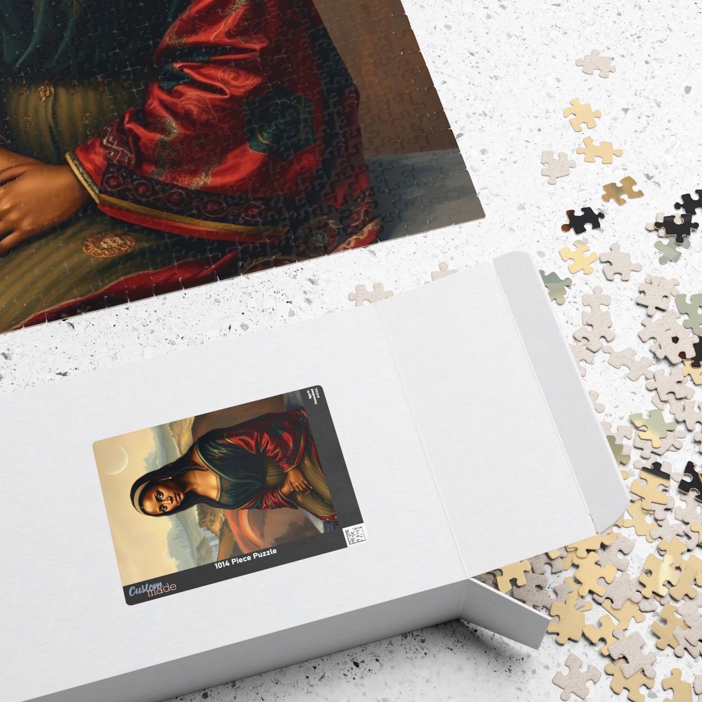 African American Woman Mona Lisa-Inspired Puzzle, Rolling Hills and Cityscape Background Jigsaw Game, Mindful Activity, Puzzle Lover Gift