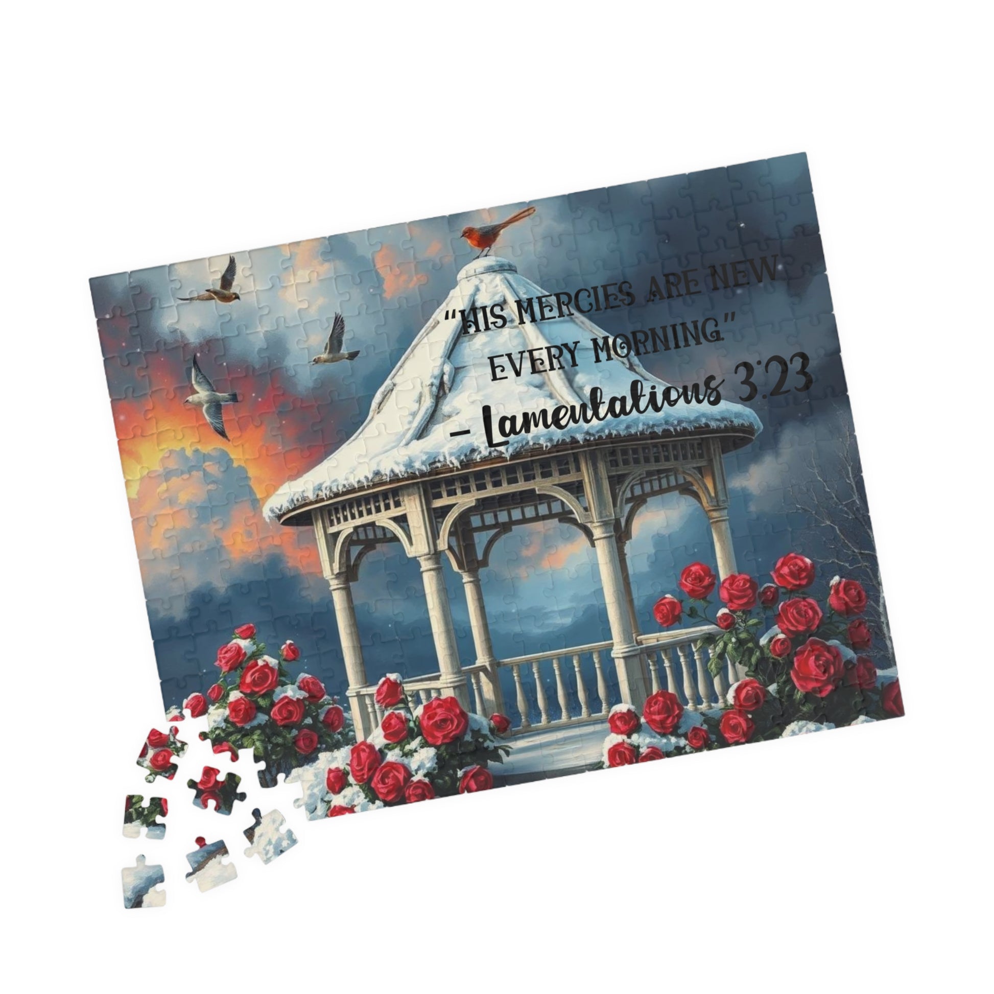 Morning Mercies Christian Jigsaw Puzzle - Inspirational Bible Quote for Faith and Encouragement, Lamentations 3:23, Religious Gift 252 pcs (Horizontal) Puzzle The Puzzle Chest