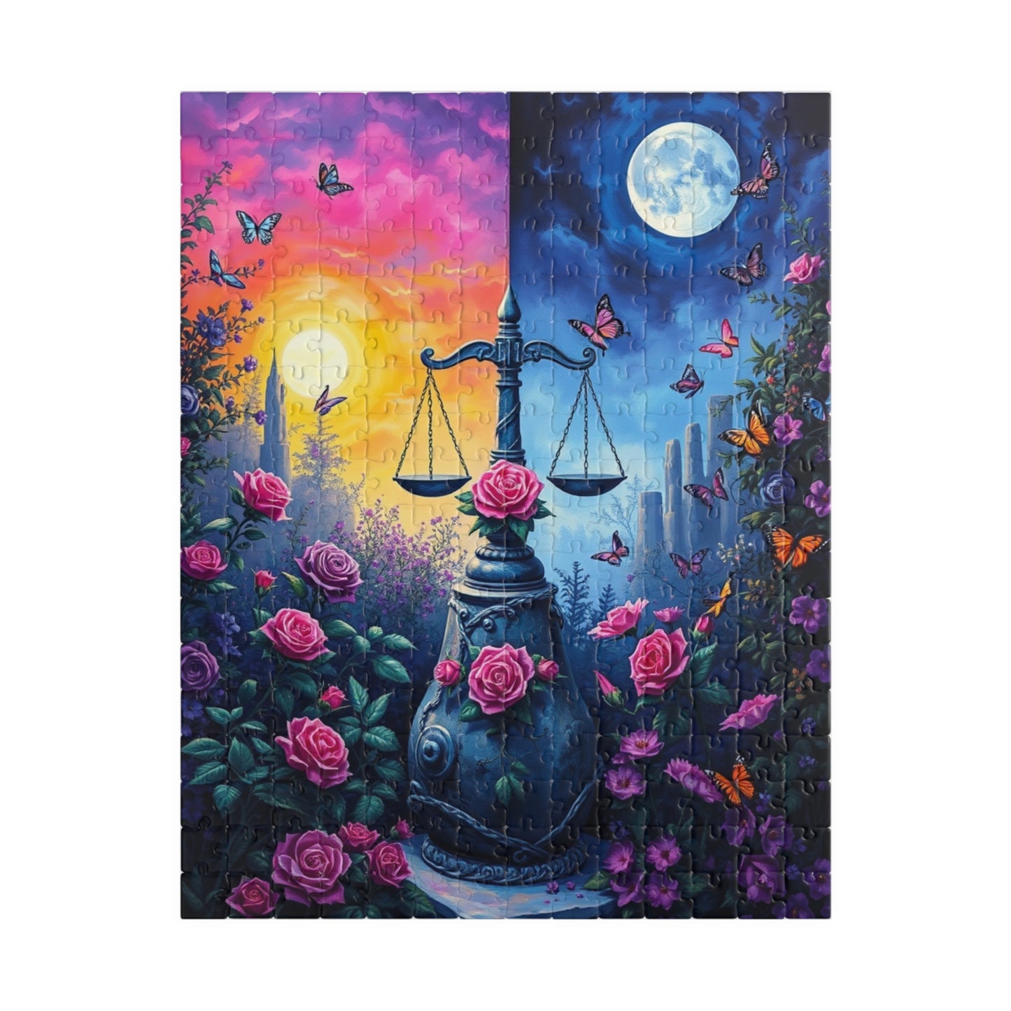 Enchanting Scales Puzzle | 110-1014 Piece Libra Zodiac Sign Jigsaw Game | Beautiful Floral Design | Perfect Gift for Friend Astrology Lover 252 pcs (Vertical) Puzzle The Puzzle Chest