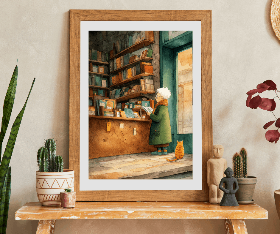 Golden Hour at the Book Nook - Cozy Bookstore Jigsaw Puzzle, Vintage Cartoon Illustration, Cat Lover, Holiday Birthday Gift for All Ages Puzzle The Puzzle Chest