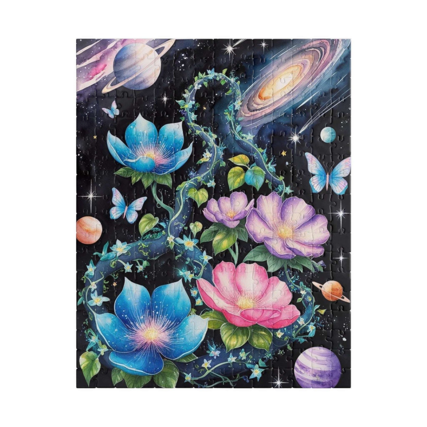 Cosmic Garden Jigsaw Puzzle (Butterflies Planets Stars), Fantasy Family Game Night, Adult Activity, Syfy Space Lover Gift, Hobby 252 pcs (Vertical) Puzzle The Puzzle Chest