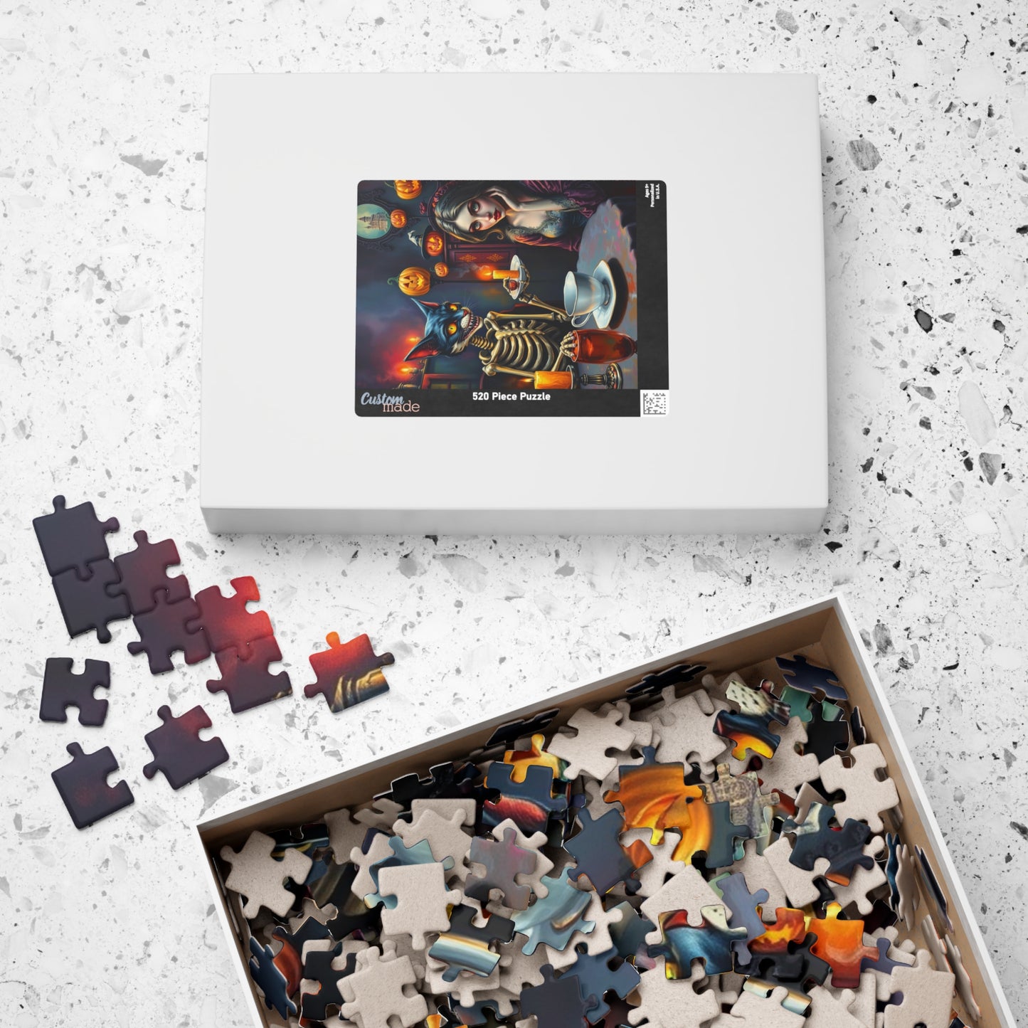 Whimsical Halloween Puzzle - Skeleton Cat Gothic Art, Spooky Gift, Family or Solo Fun, Halloween Decor, Unique Challenges, Holiday Activity Puzzle The Puzzle Chest