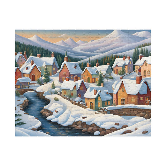 Scandinavian Winter Village Jigsaw Puzzle - Lake & Mountain View 252 pcs (Horizontal) Puzzle The Puzzle Chest