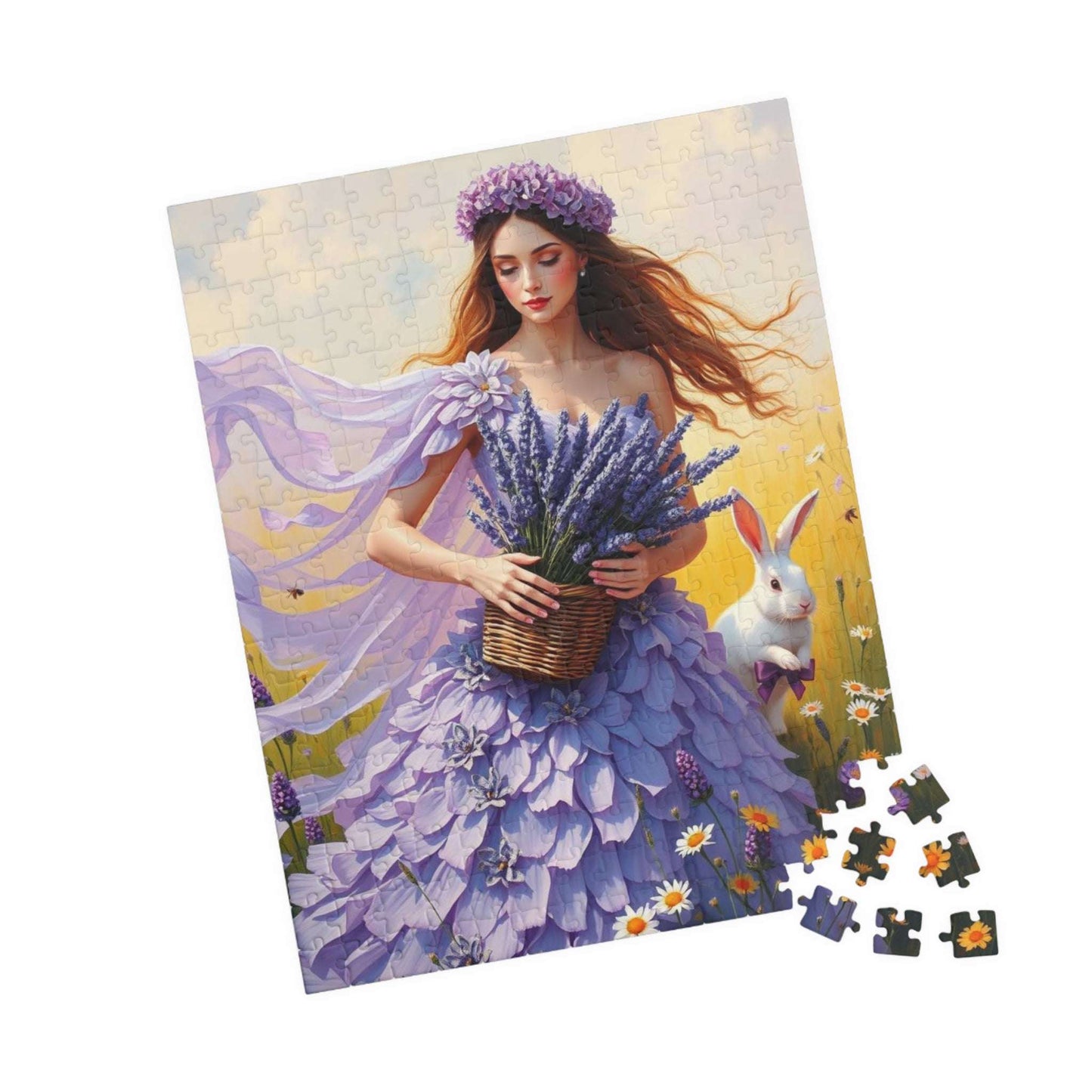 Lady of the Lavender Meadow - Pastel Floral Garden Jigsaw Puzzle for Nature and Flower Lover