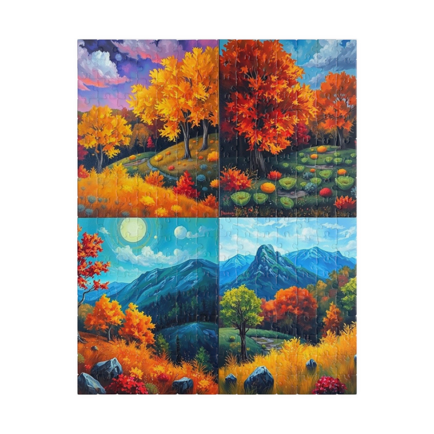 Fall Landscape Jigsaw Puzzle - 4-Quadrant Collage, 110 252 520 1014 Pieces, Autumn Scenery Game, Creative Activity, Family Fun, Gift 252 pcs (Vertical) Puzzle The Puzzle Chest