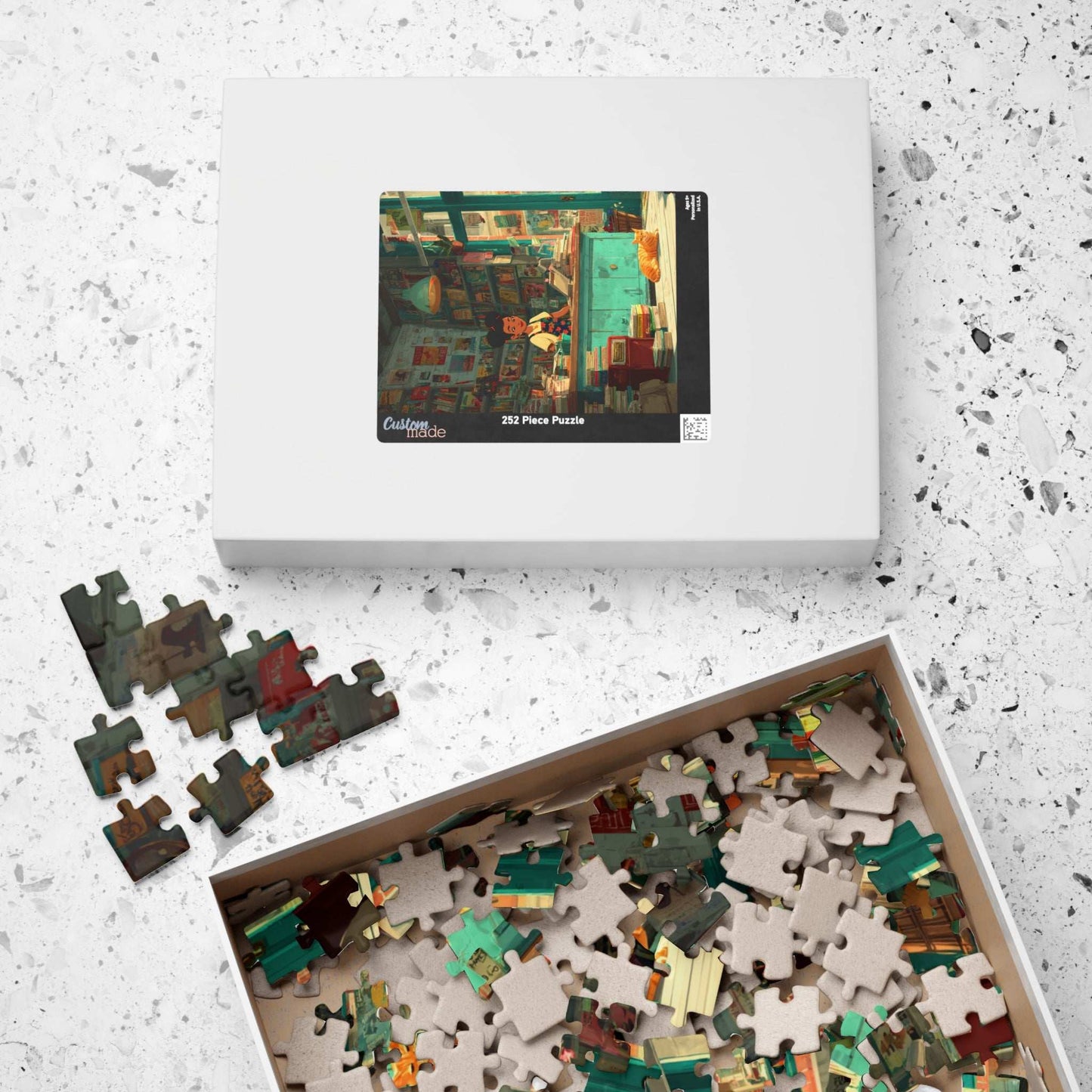 The Bookstore Cat - Whimsical Cartoon Cozy Bookshop Jigsaw Puzzle, Family Activity, Cat Lovers Gift, Perfect for Game Night Puzzle The Puzzle Chest