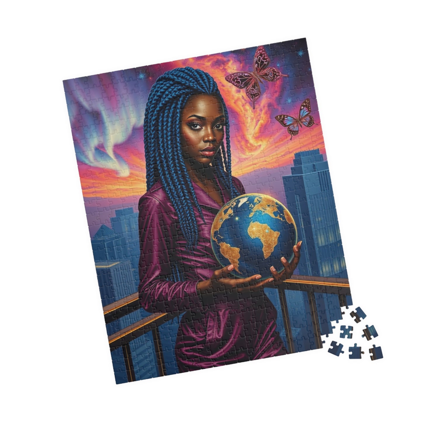 Futuristic Afrocentric Jigsaw Puzzle, Black Woman Holding Globe, Unique Motivational Puzzle Lover Gift, Family Activity, Mindfulness Fun Puzzle The Puzzle Chest