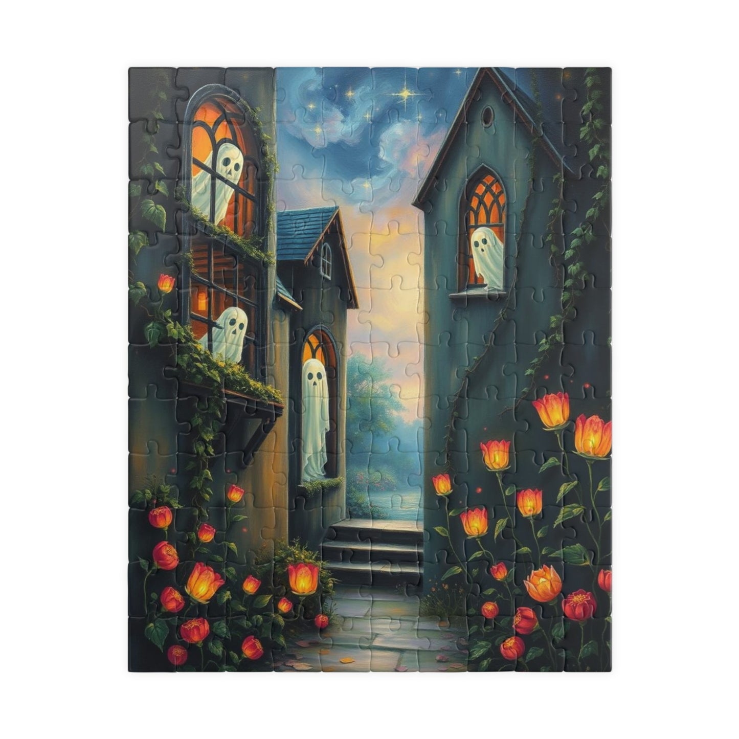 Hollow Window Watchers - Halloween Themed Ghost Jigsaw Puzzle, Fun Autumn Game, Family Activity, Halloween Decor, Gift for Puzzle Lovers