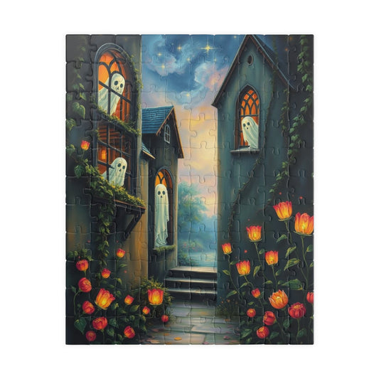 Hollow Window Watchers - Halloween Themed Ghost Jigsaw Puzzle, Fun Autumn Game, Family Activity, Halloween Decor, Gift for Puzzle Lovers 110 pcs (Vertical) Puzzle The Puzzle Chest