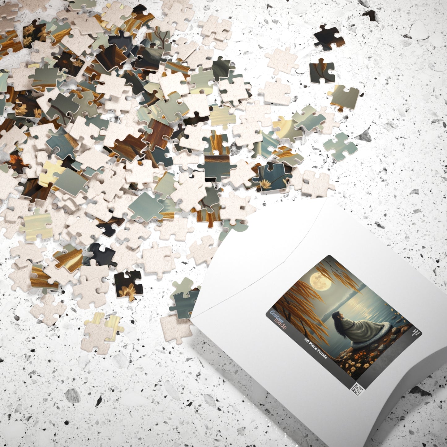 Mythical Jigsaw Puzzle, Moonlit Lake with Selkie, 110/252/520/1014-piece, Willow Trees, Flowers, Sealskin Cloak, Gift for Fantasy Lover Puzzle The Puzzle Chest