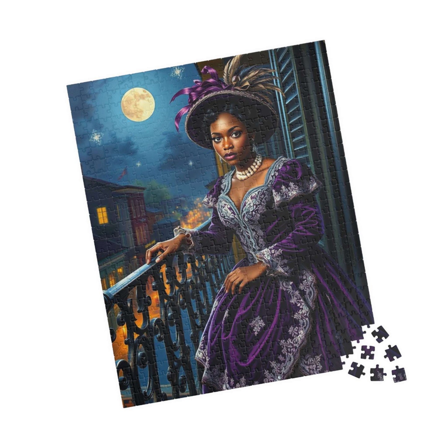 Mystical Moonlit Jigsaw Puzzle - Victorian Black Woman, African American Art 520 pcs (Vertical) Puzzle The Puzzle Chest
