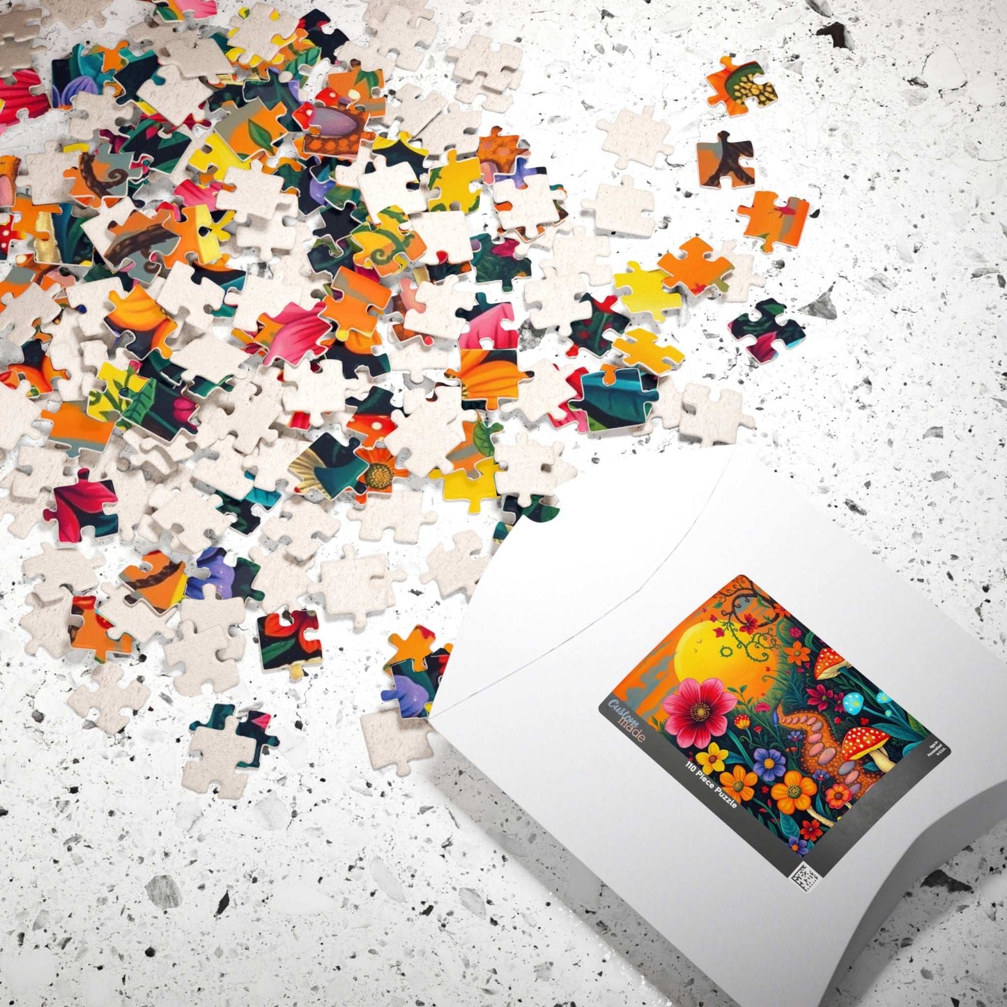 Jigsaw Puzzle, Whimsical Botanical Garden 110, 252, 520, 1014-piece - Flowers, Vines, Mushrooms, Sunset Background, Fantasy Puzzle Puzzle The Puzzle Chest