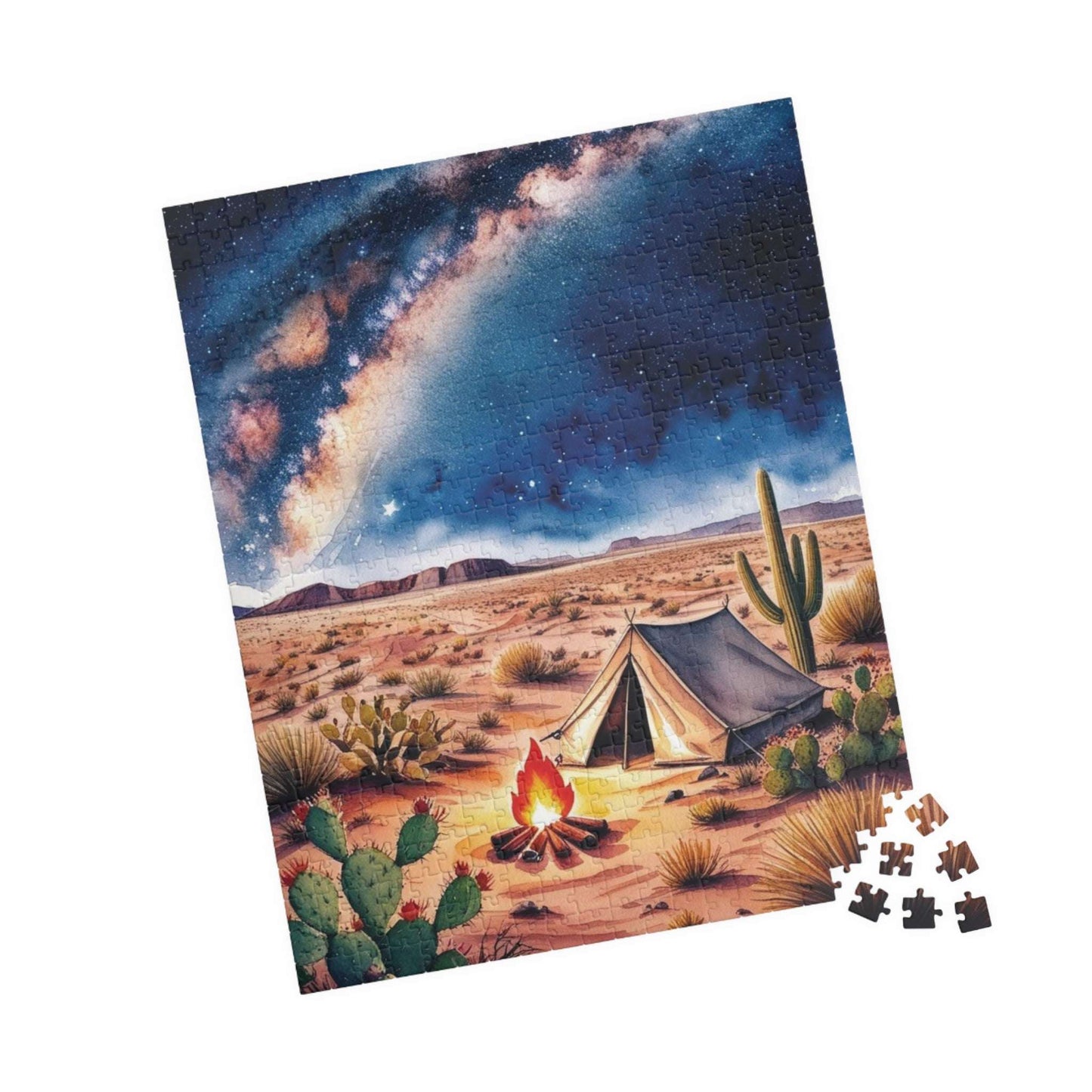 Vast Desert Landscape Jigsaw Puzzle, Milky Way Campfire, and Tent Under the Stars, Peaceful Desert Night Scene Game for Adult Puzzle Lover Puzzle The Puzzle Chest