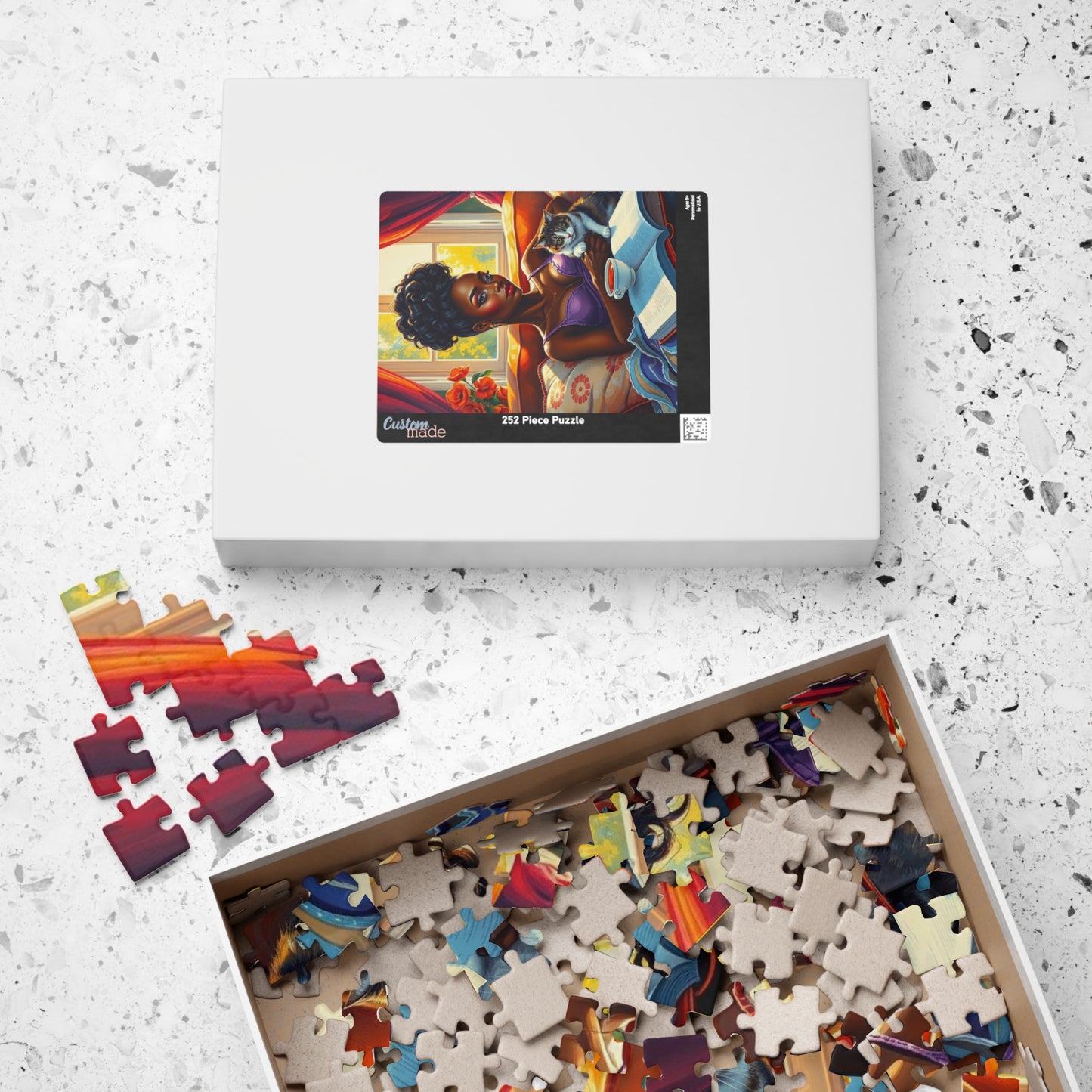 Cozy Day Jigsaw Puzzle, Black Woman and Cat, Black Woman Art, Home Entertainment, African American Gift for Cat Lovers, Mindfulness Activity Puzzle The Puzzle Chest